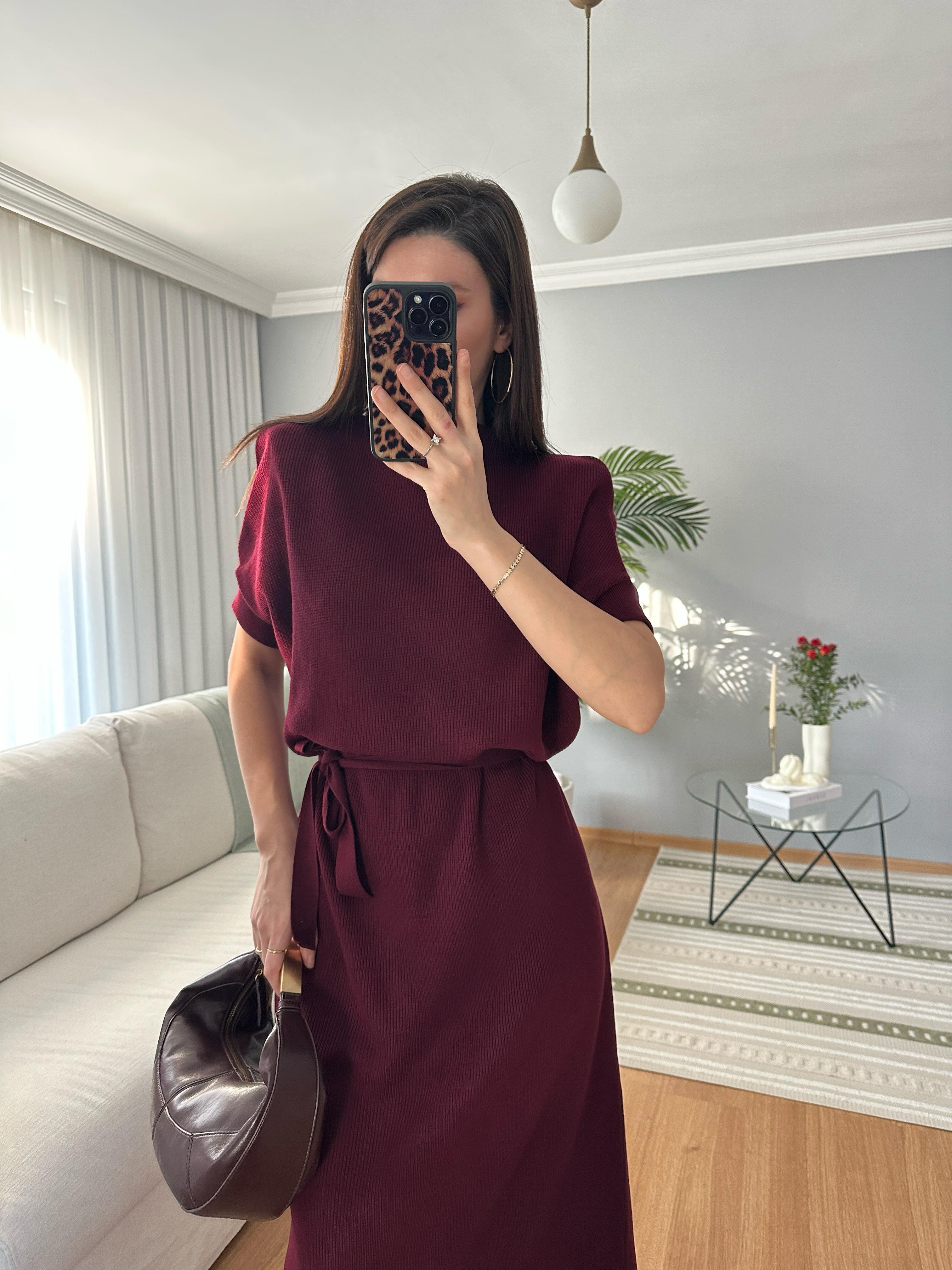 Bordo Triko Elbise 