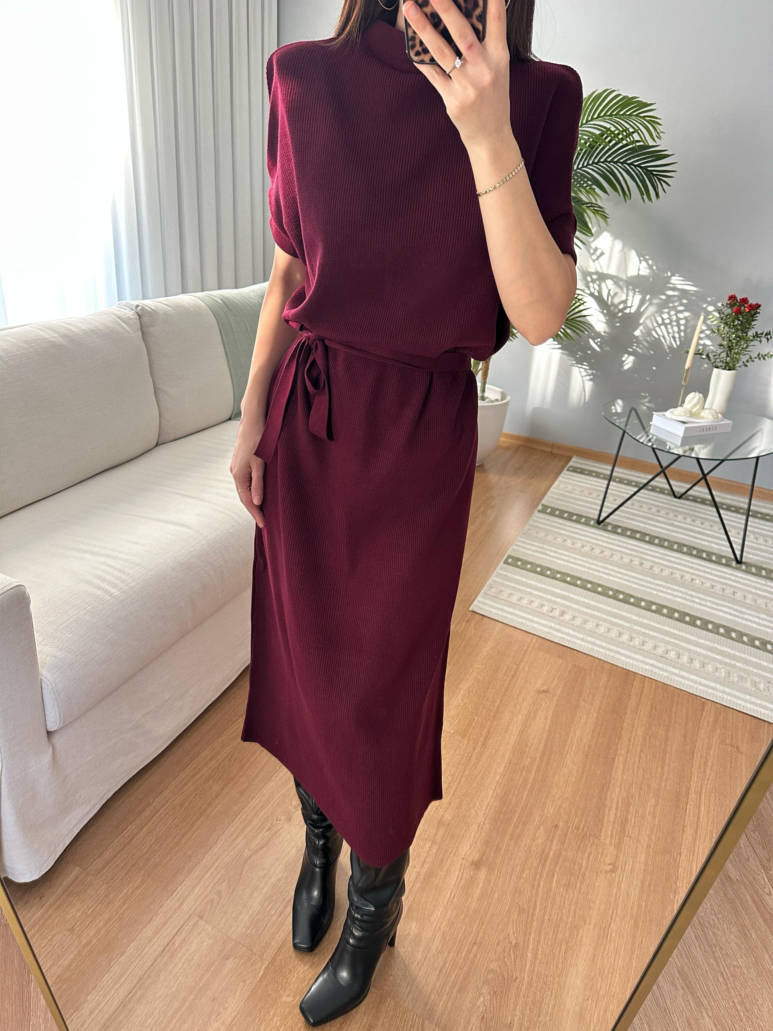Bordo Triko Elbise 