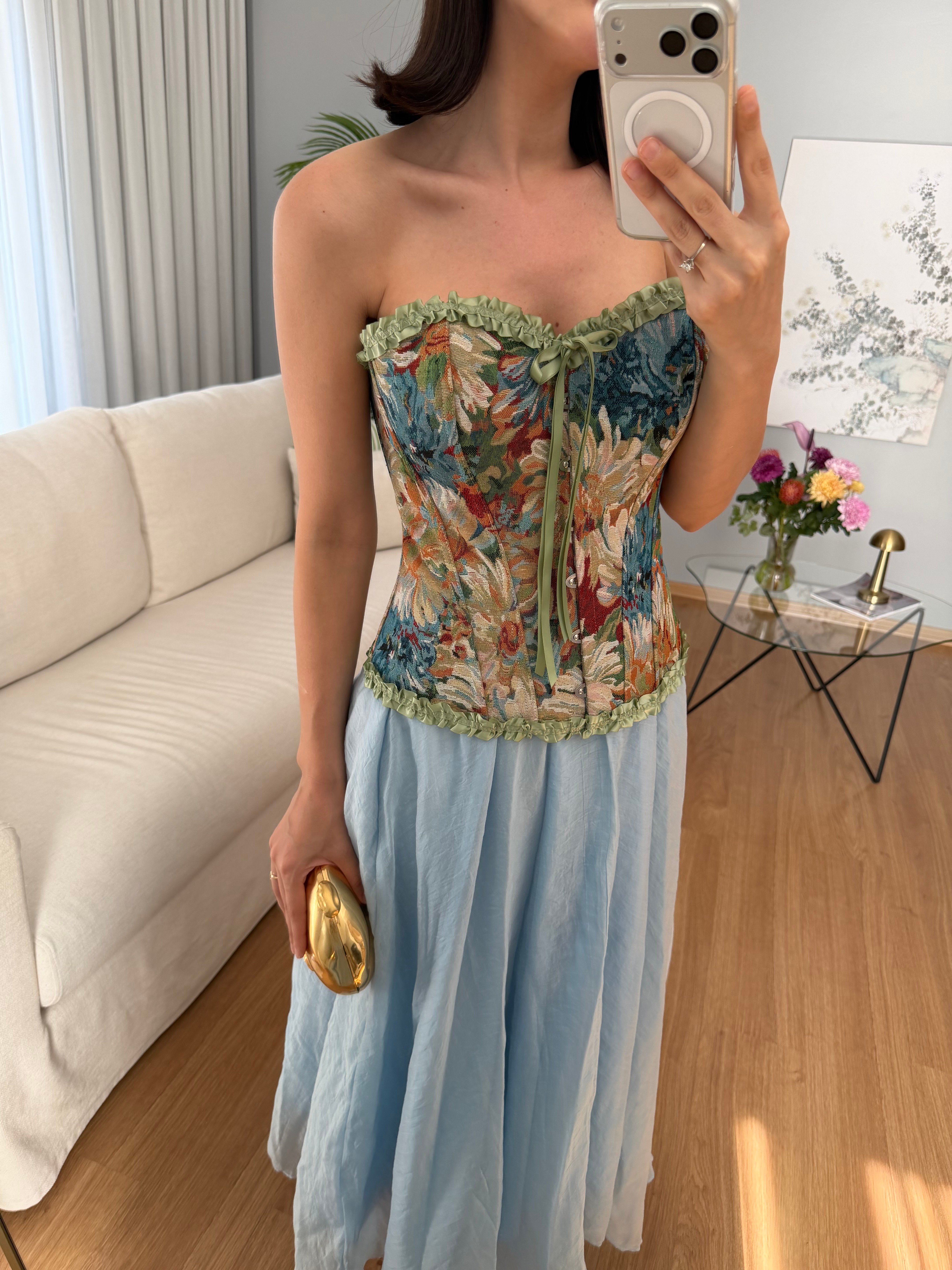 Camelia Yeşil Desenli  Korse
