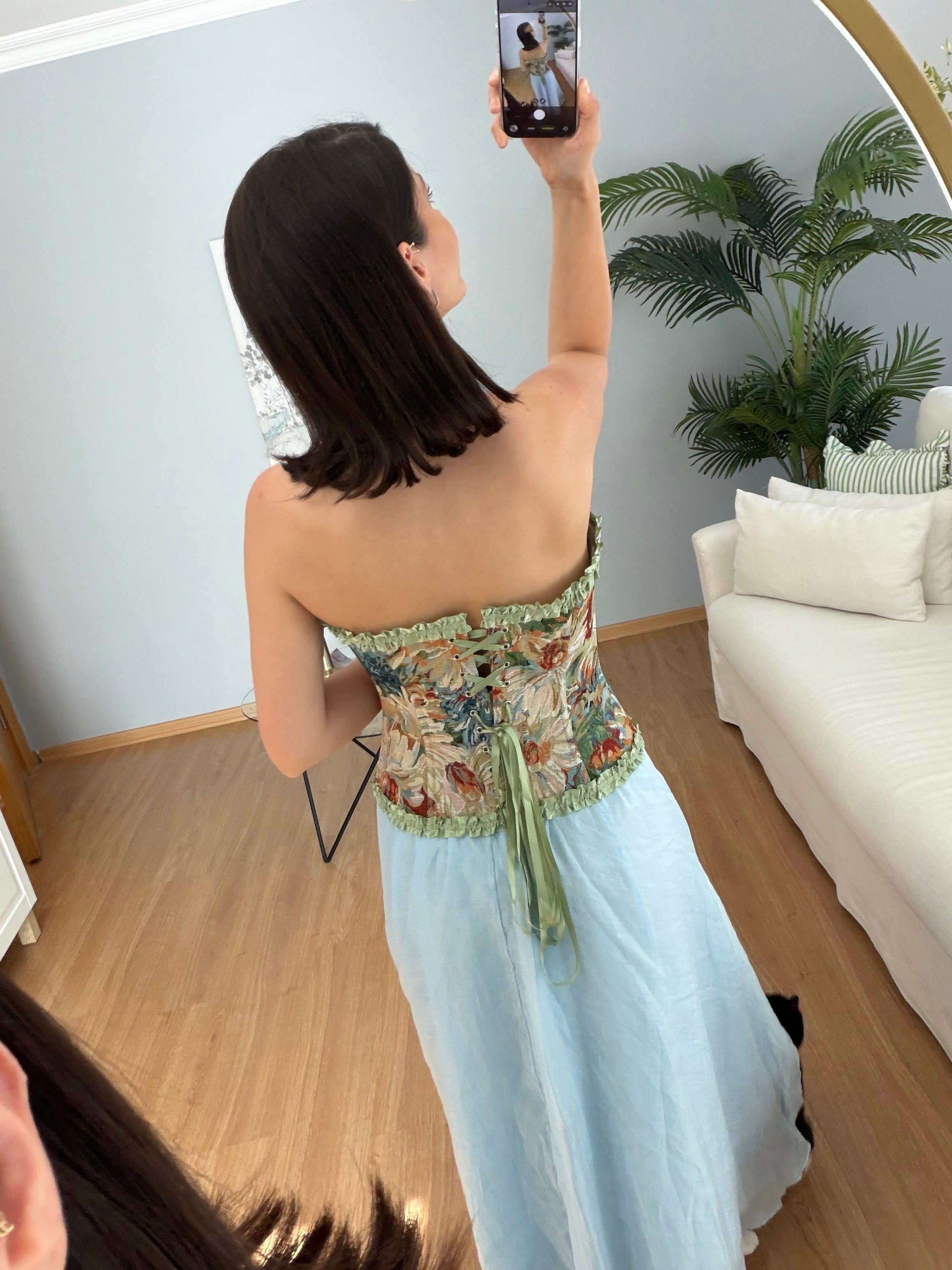 Camelia Yeşil Desenli  Korse