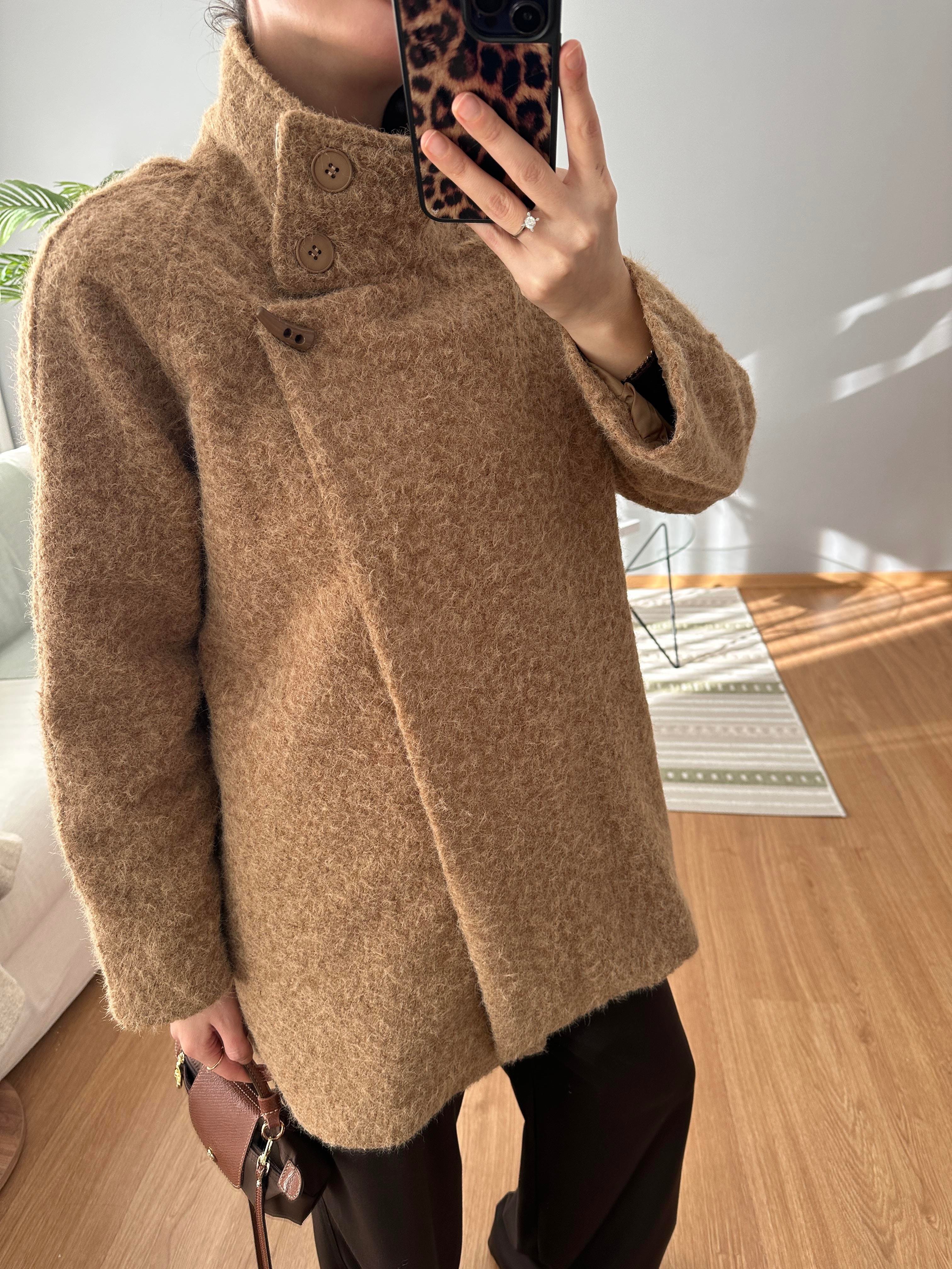 Çan Kesim Camel Renk Orta Boy Yün Kaban 