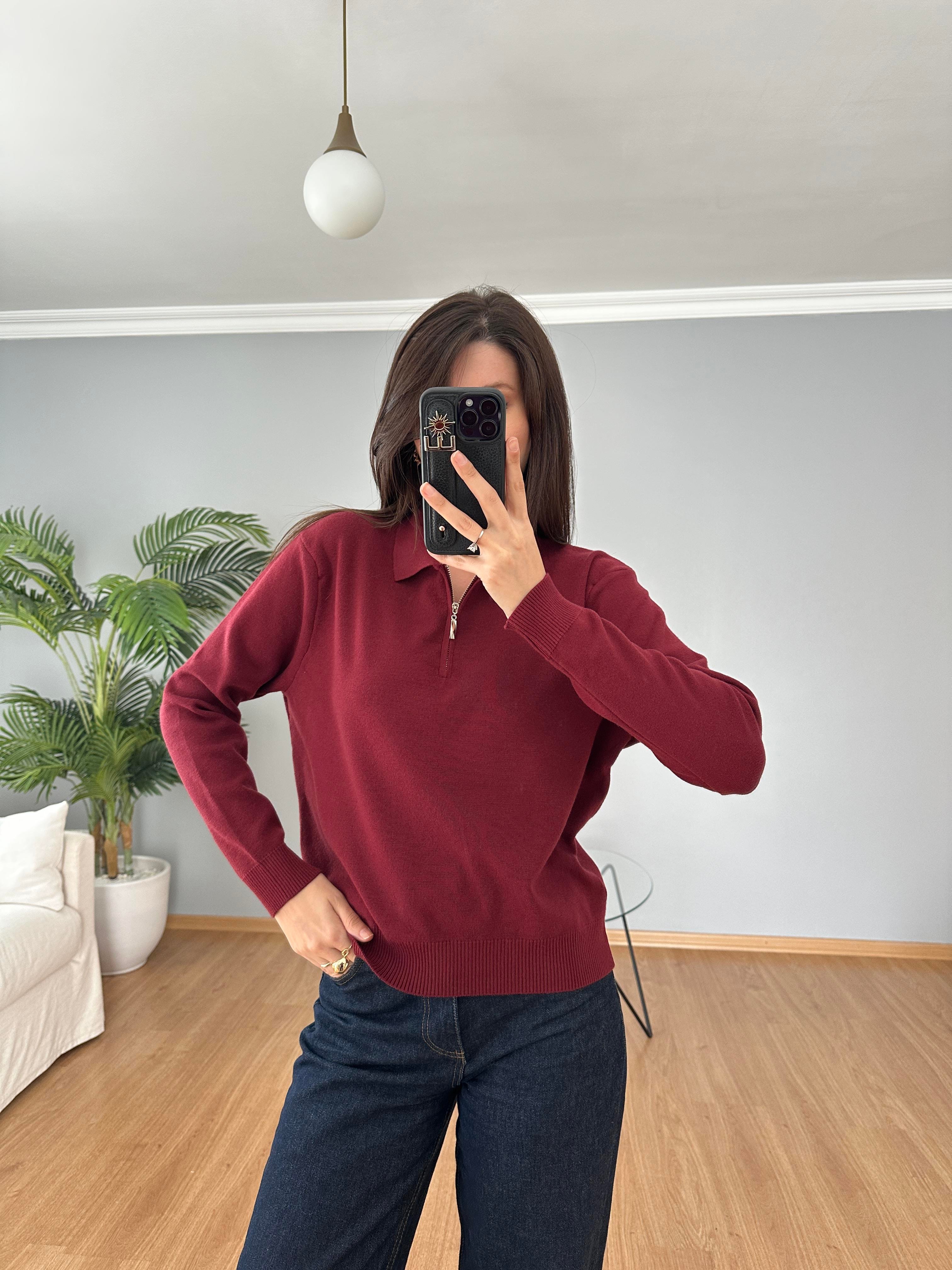 Çelik Örme Bordo Fermuarlı Triko