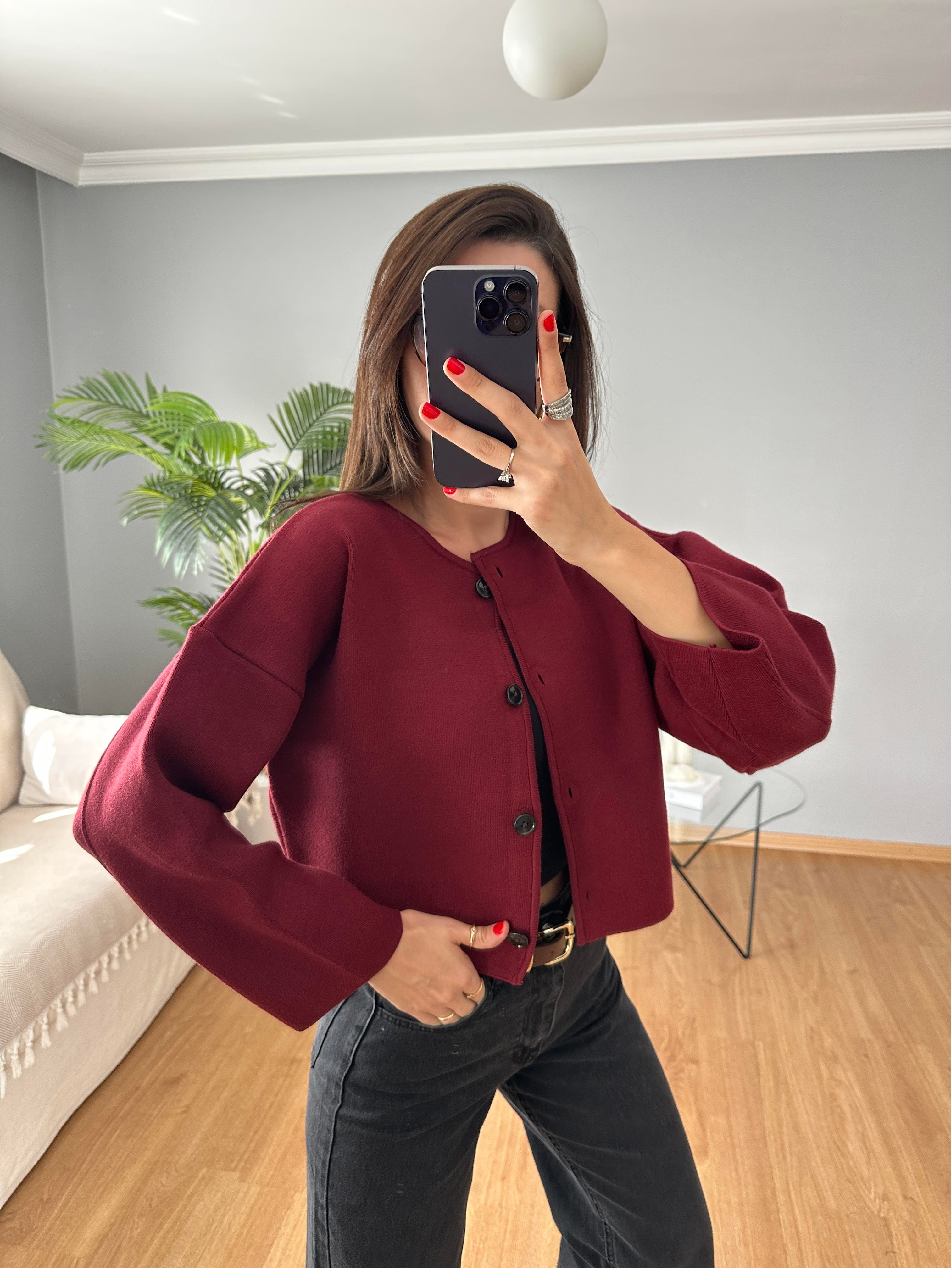 Çelik Örme Bordo Hırka