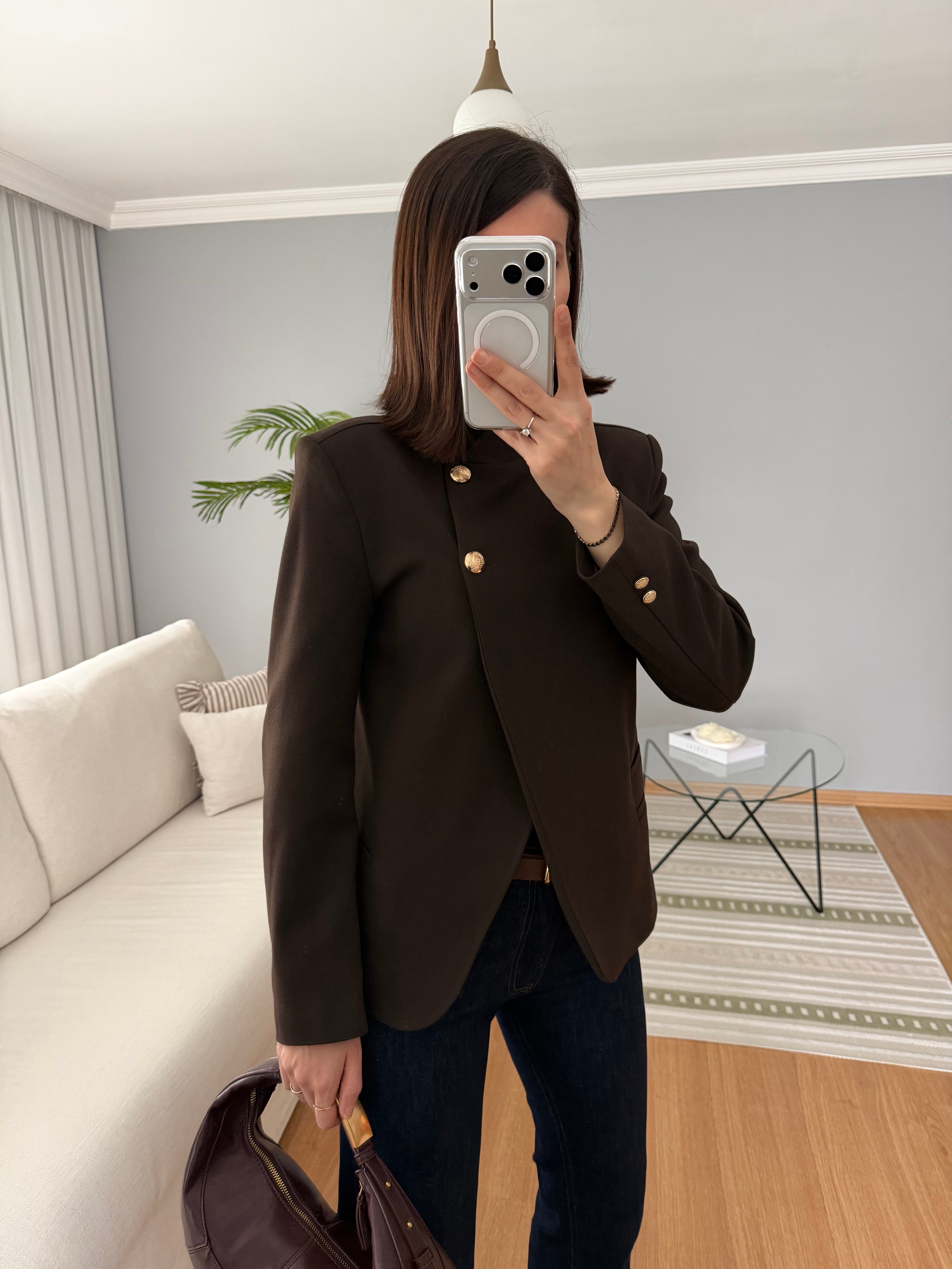 Çift Düğmeli Kahve Rengi Ceket