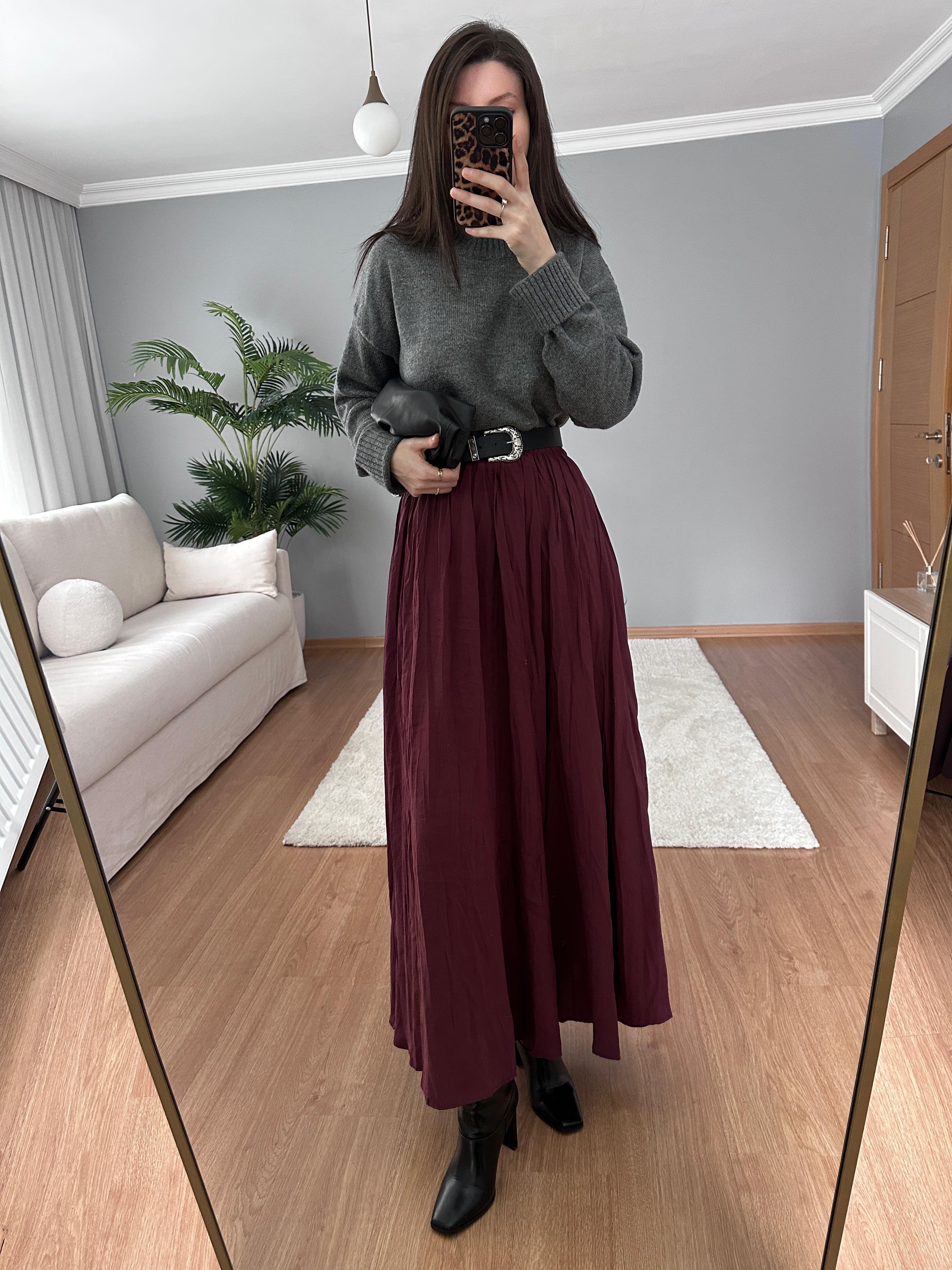 Cinda Bordo Renk Etek 