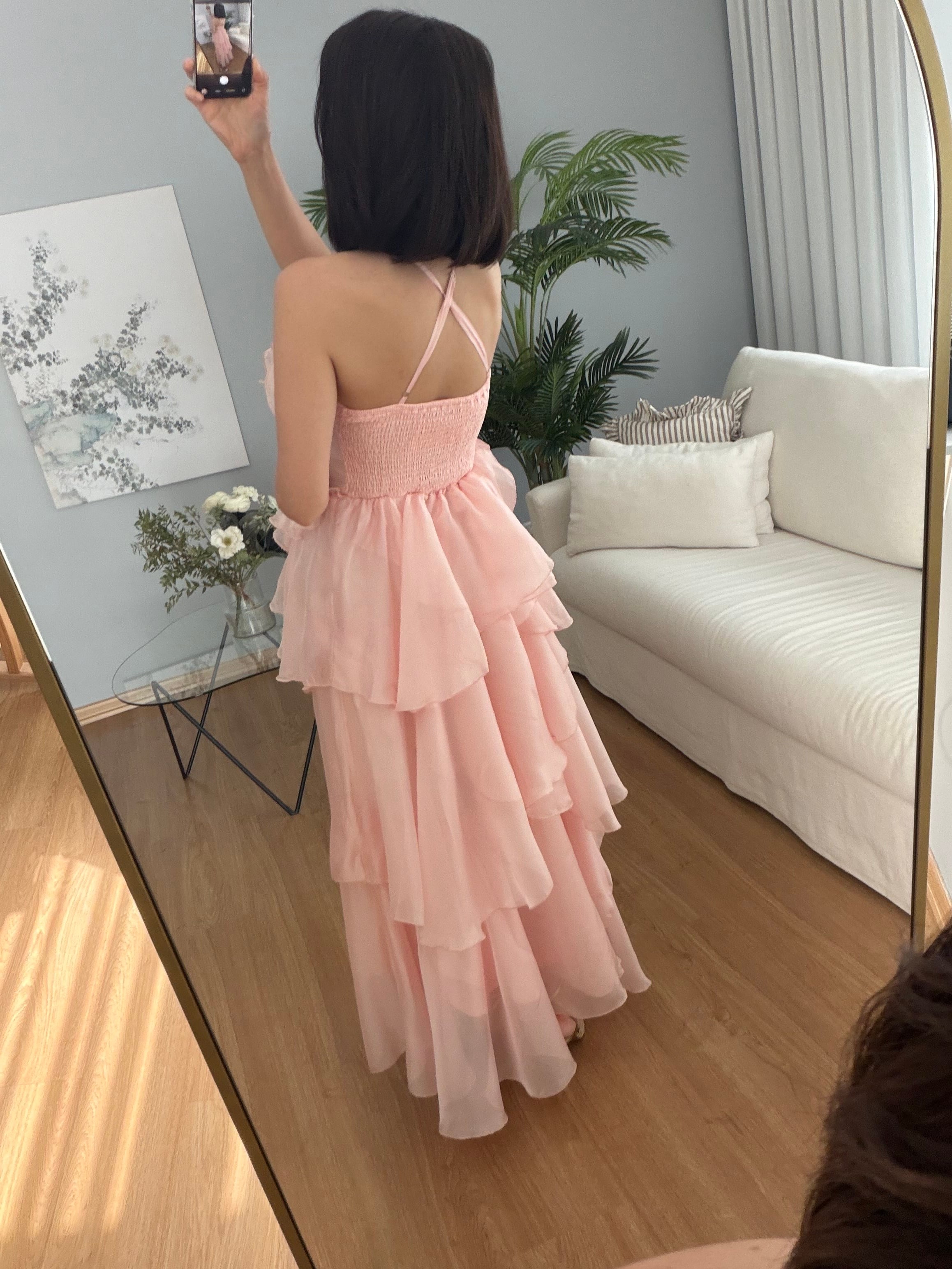Cloe Pembe Renk Katlı Elbise 