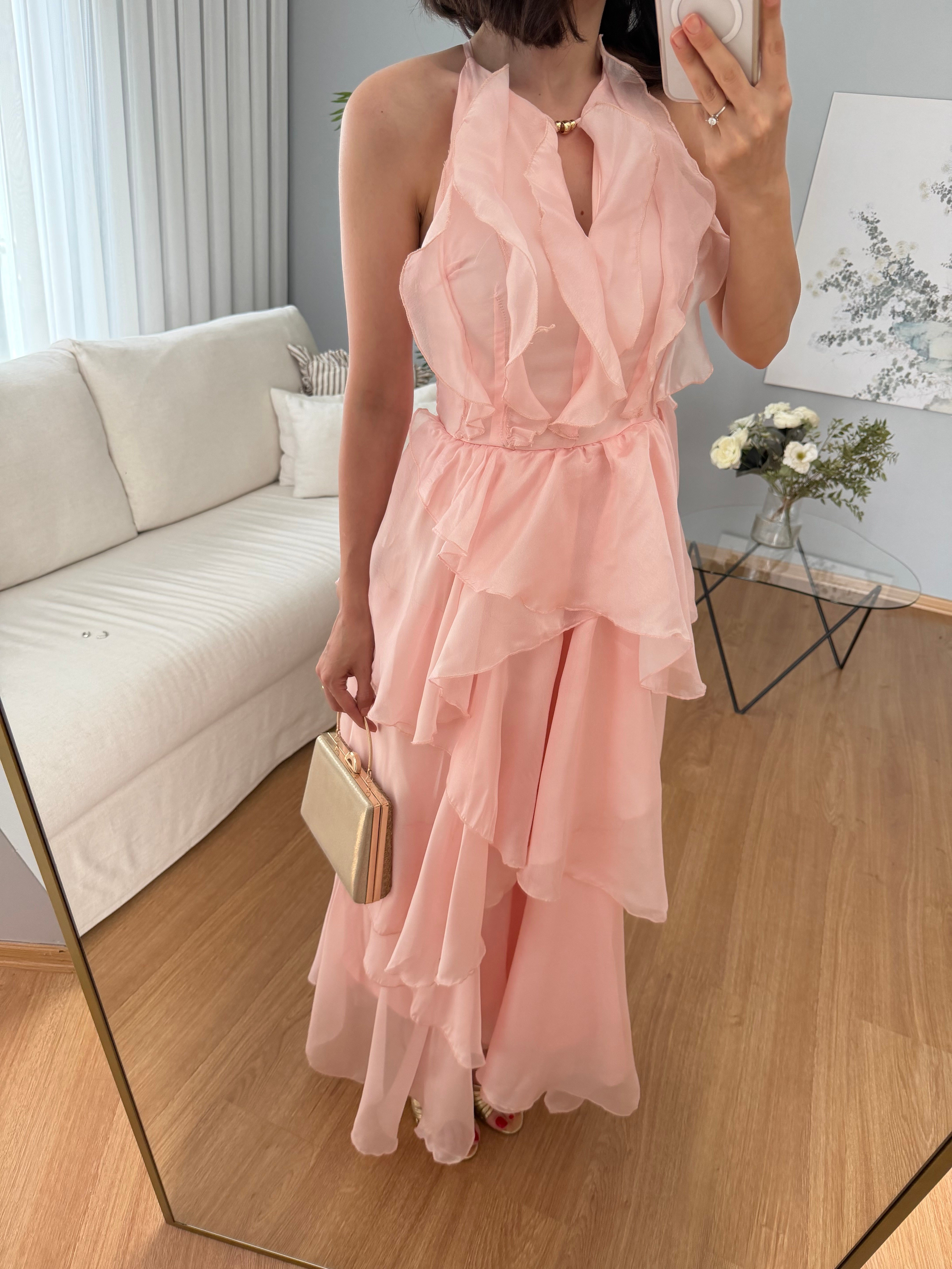 Cloe Pembe Renk Katlı Elbise 
