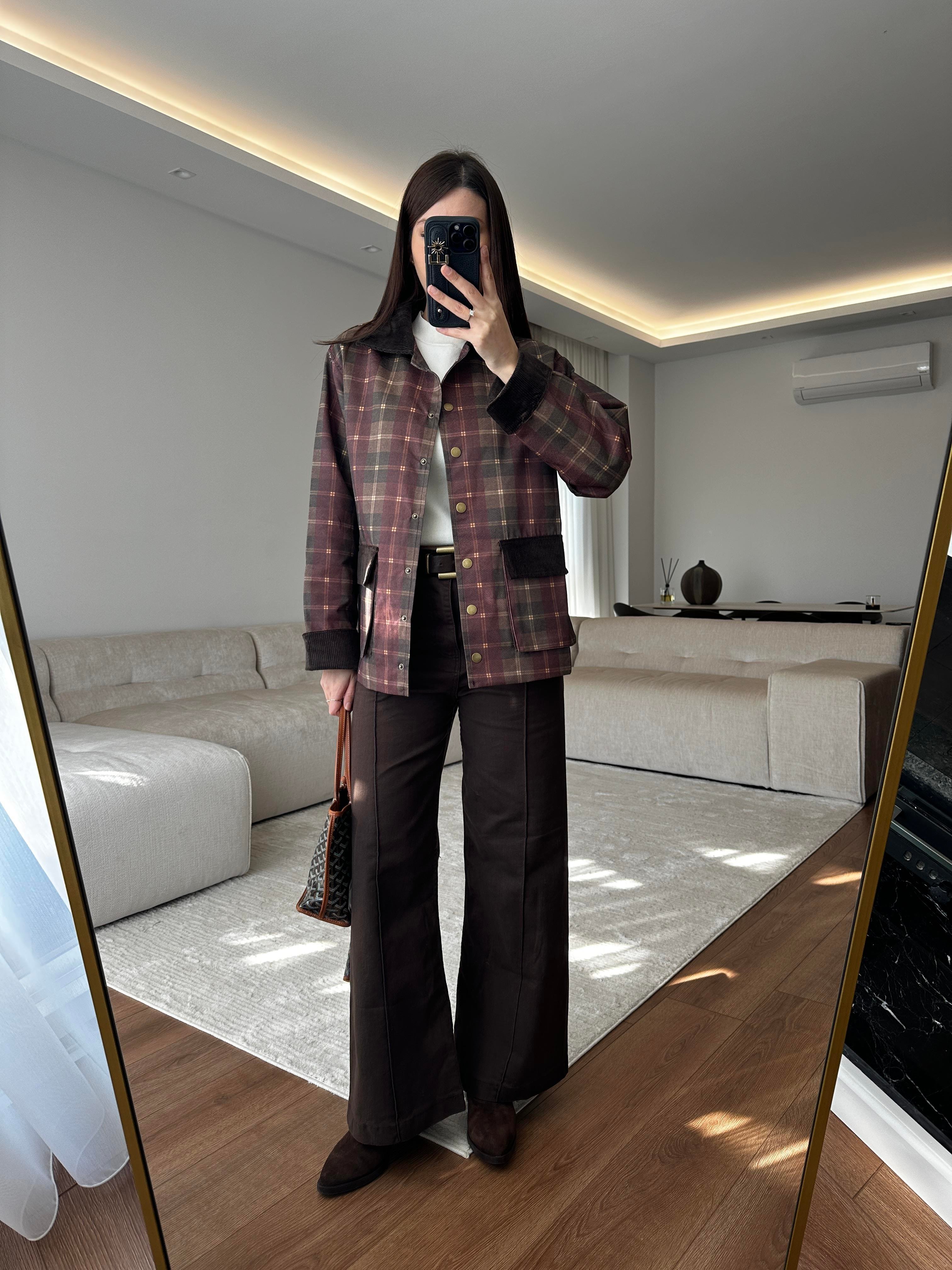 Cordy Bordo Ekose Ceket 