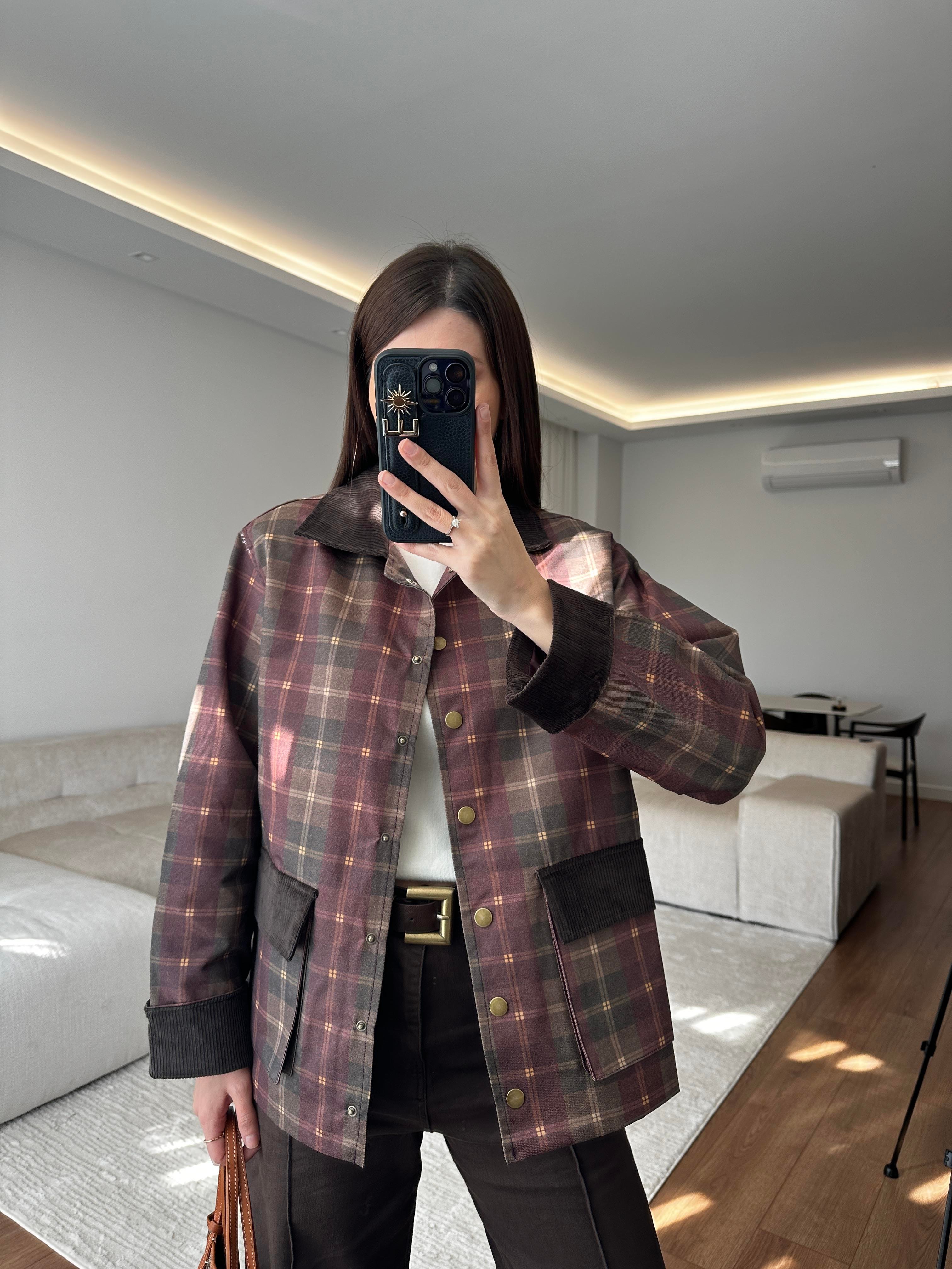 Cordy Bordo Ekose Ceket 