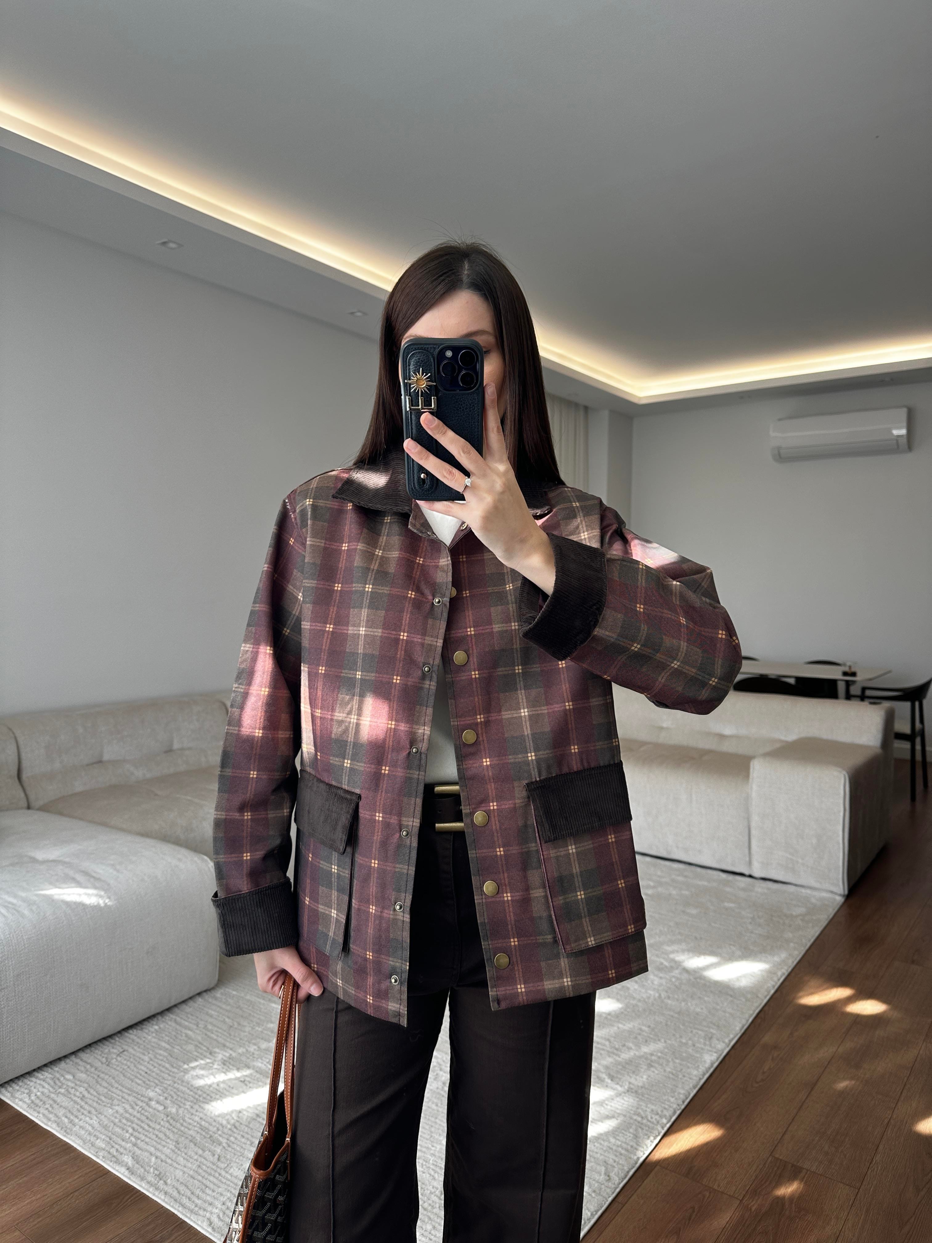 Cordy Bordo Ekose Ceket 