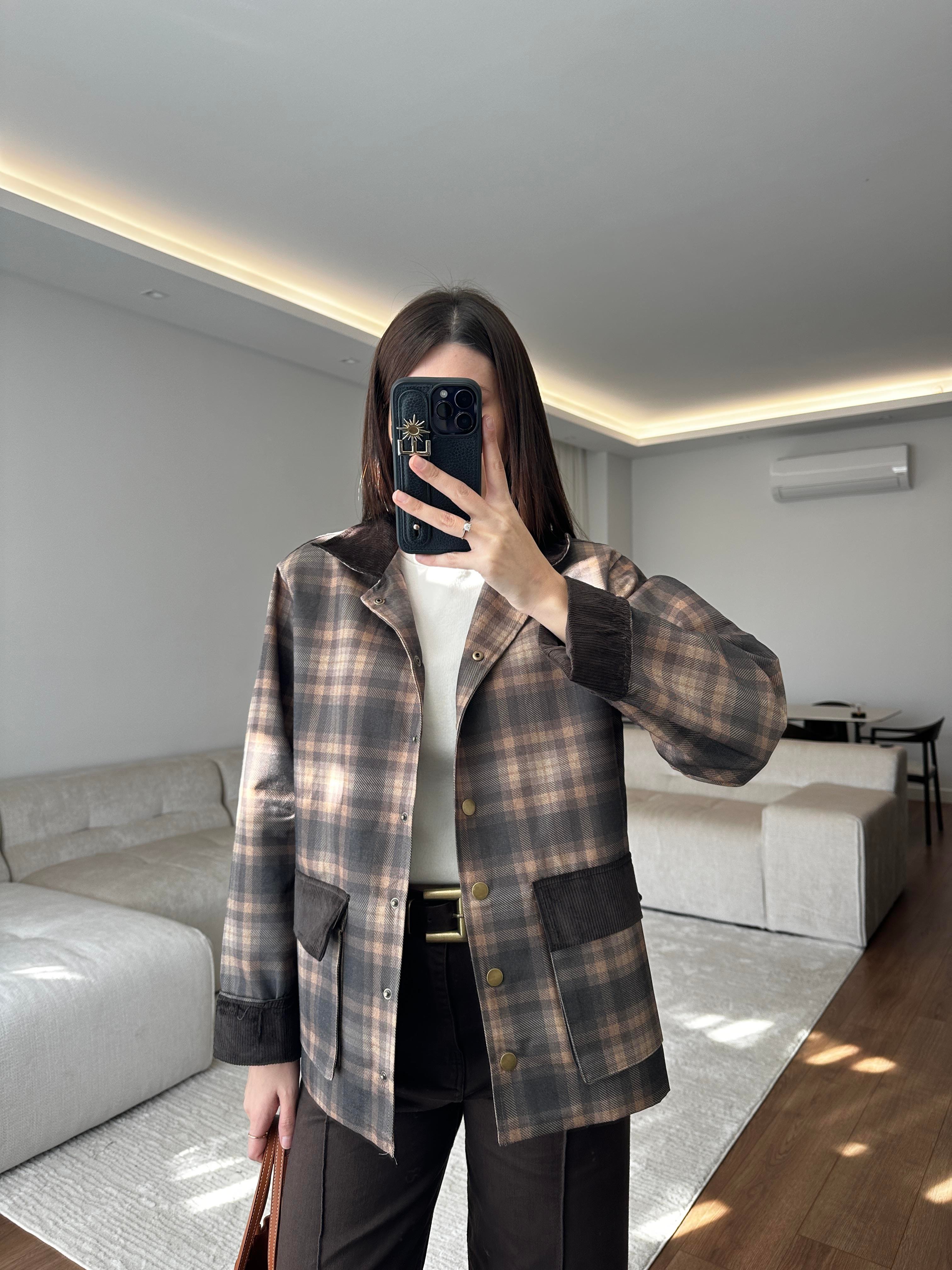 Cordy Kahve Ekose Ceket 