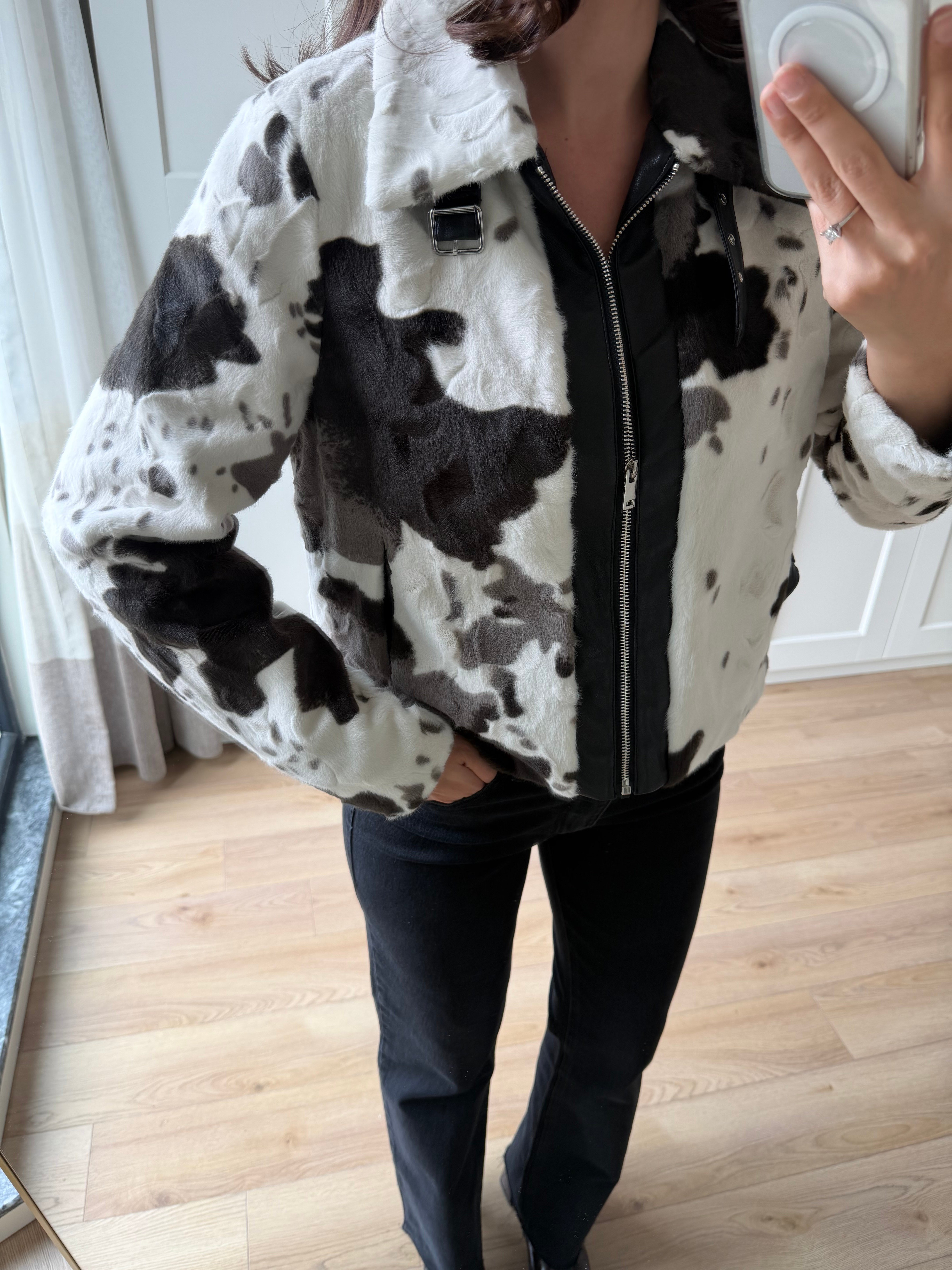 Cowhide Yumuşak Kürklü Deri Detaylı Ceket