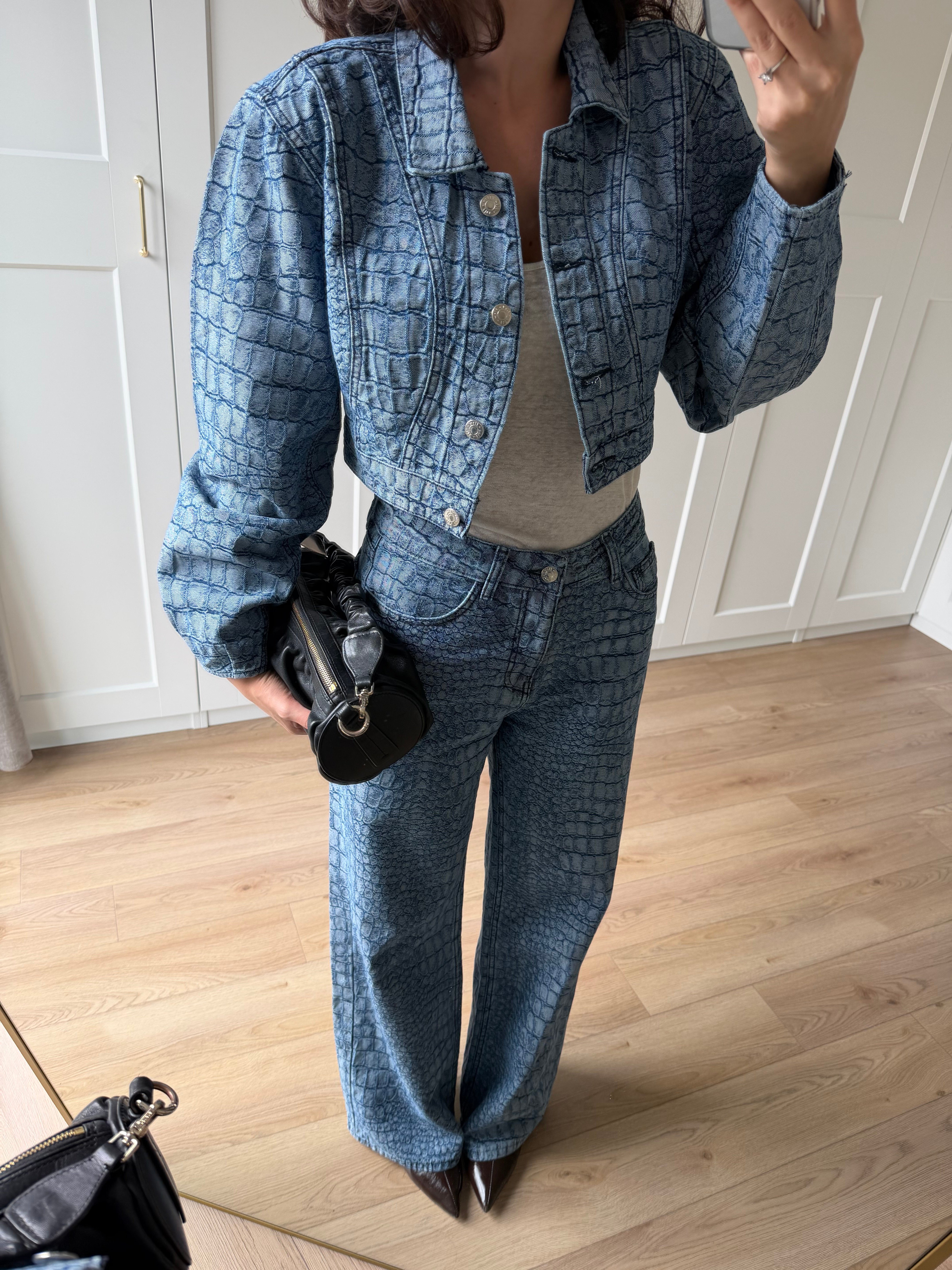 Crocodile Desenli Denim Takım