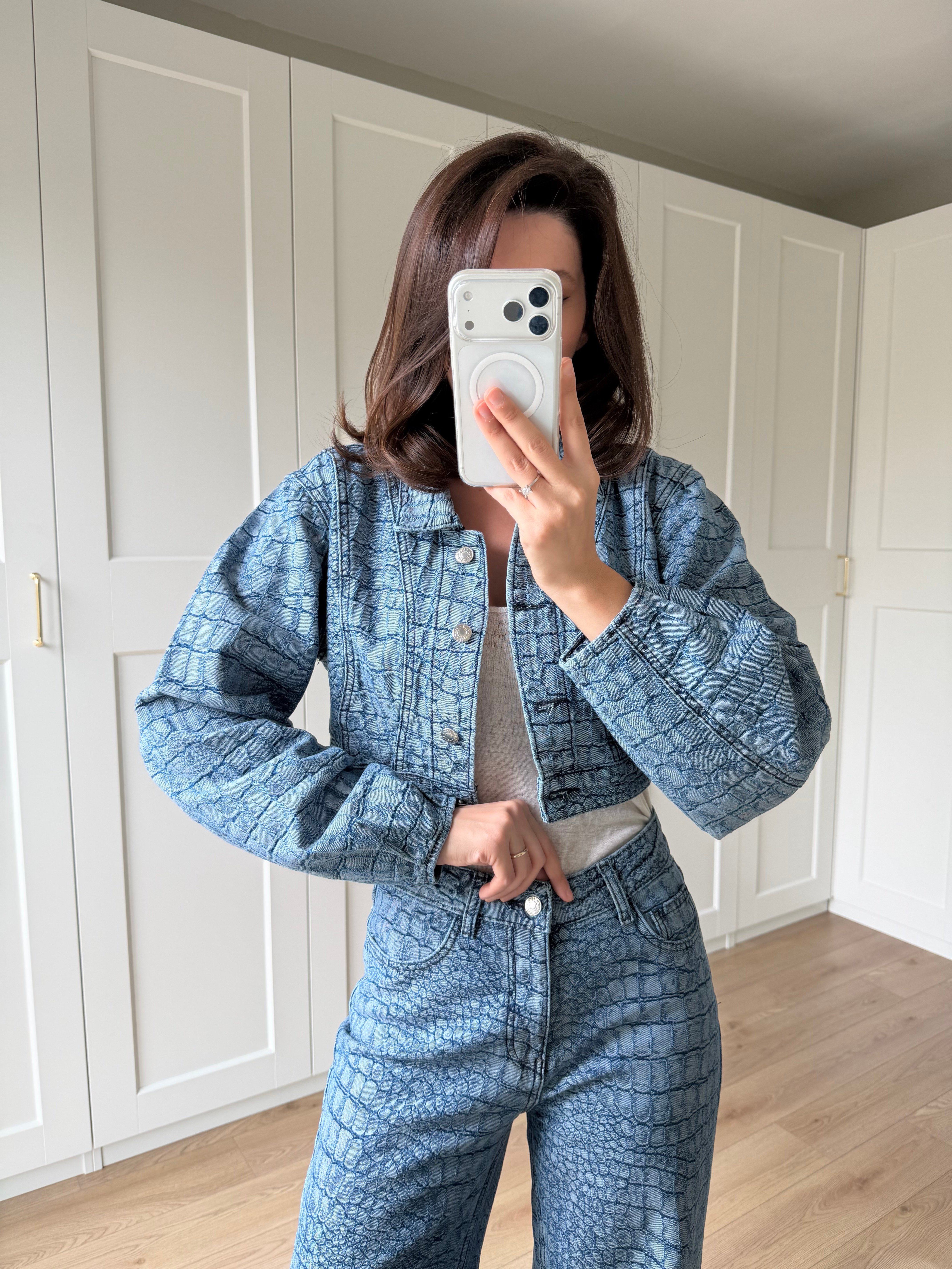 Crocodile Desenli Denim Takım
