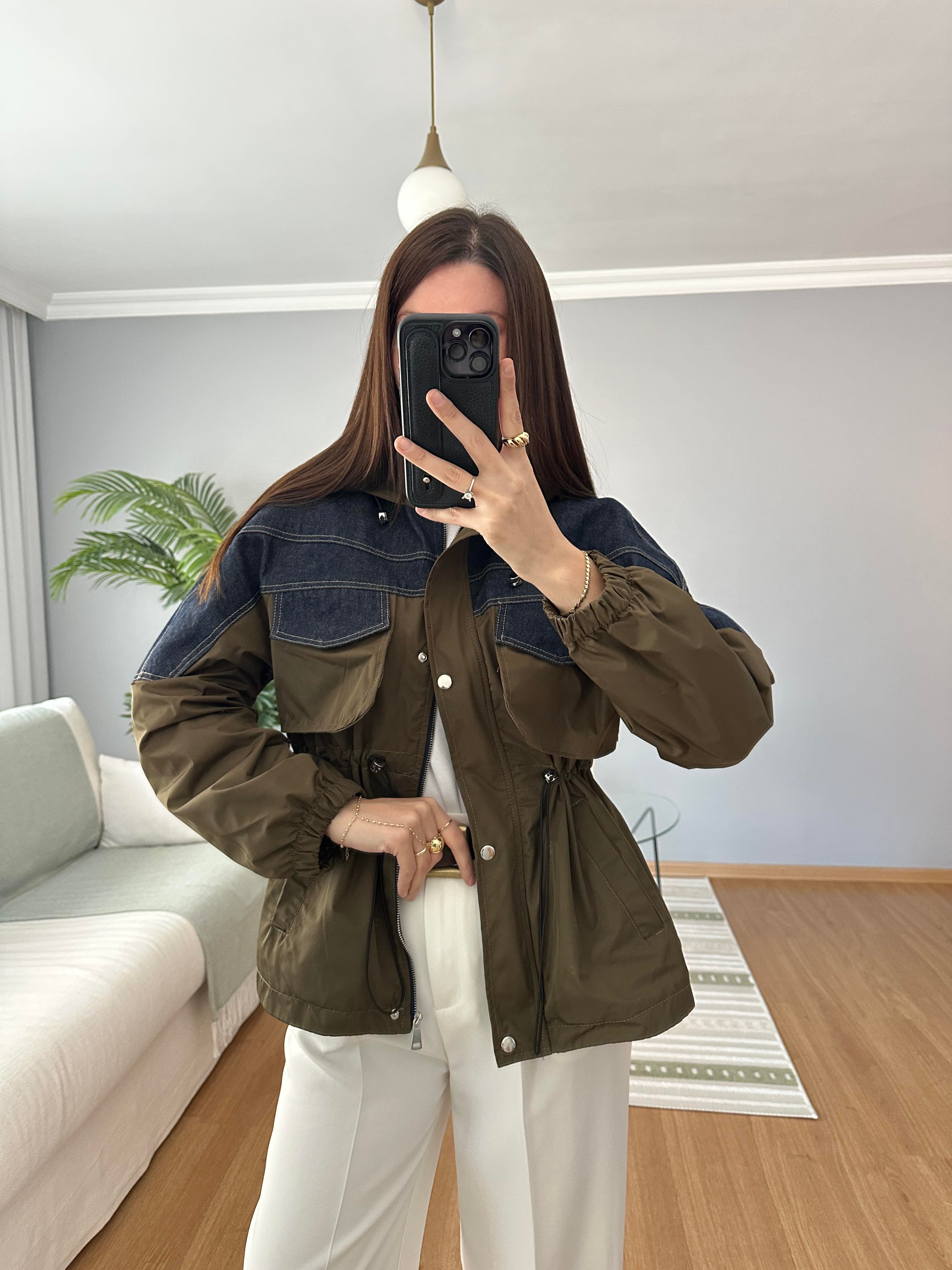 Denim Detaylı Paraşüt Ceket