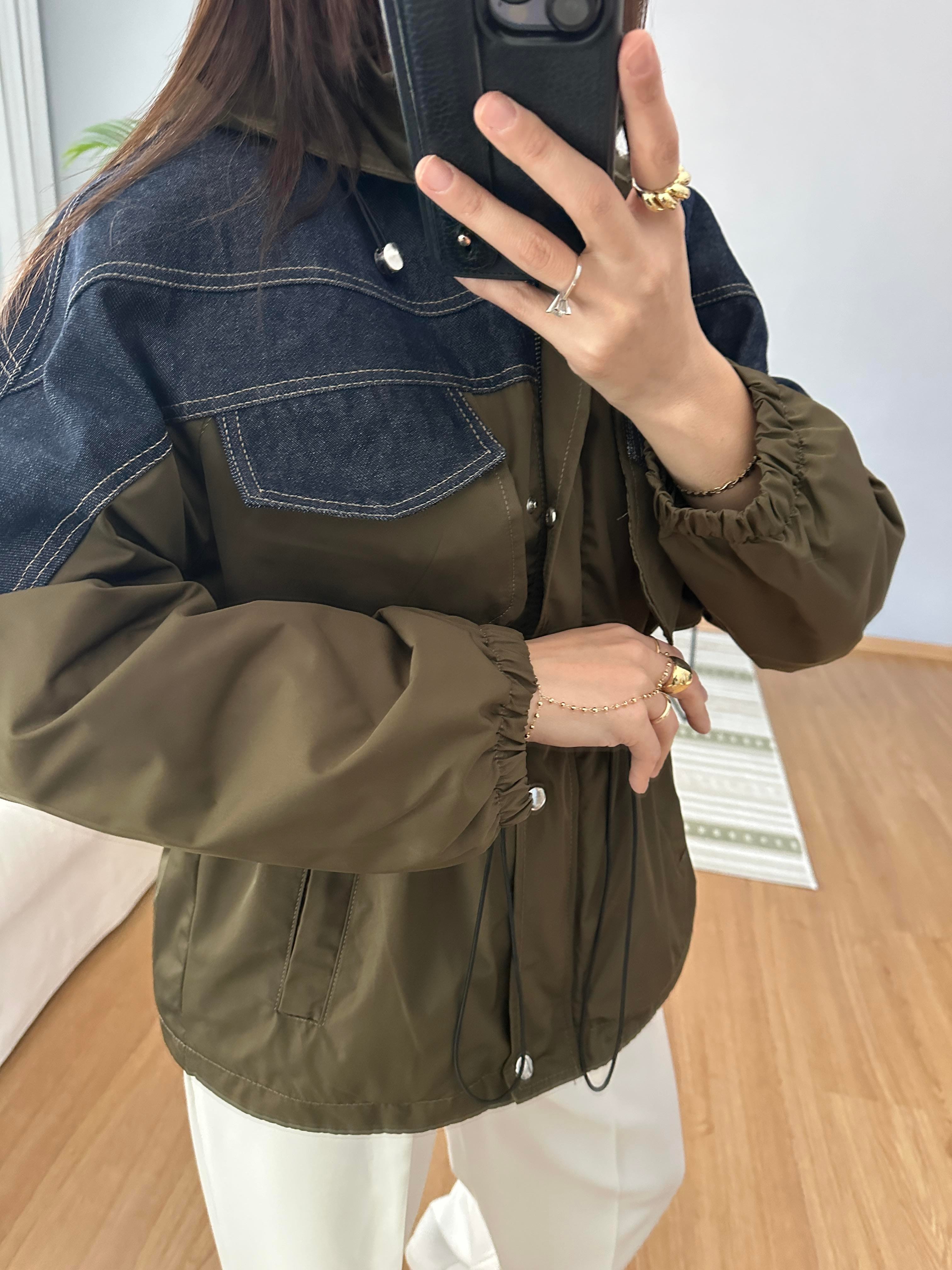 Denim Detaylı Paraşüt Ceket