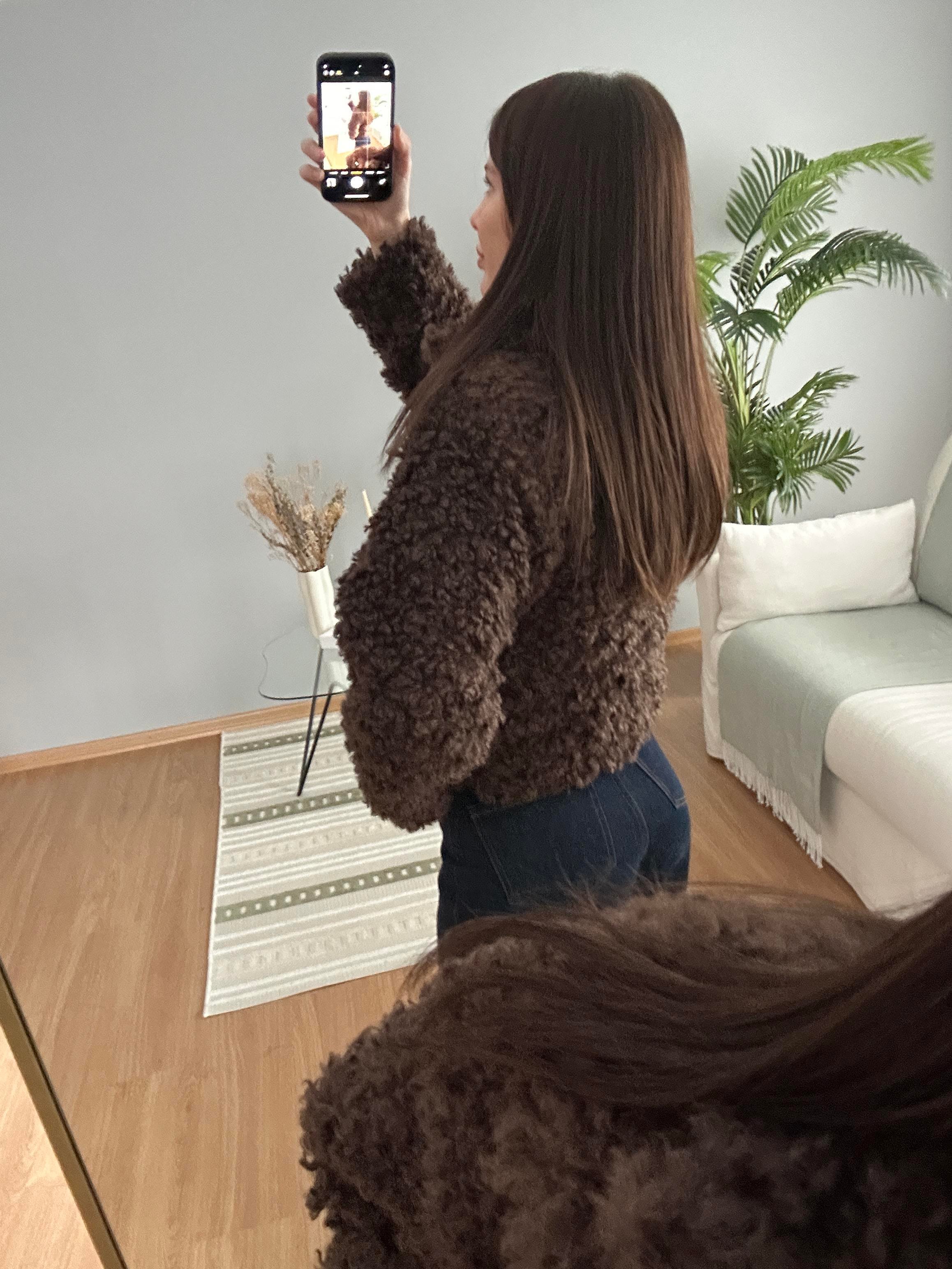 Deri Düğmeli Kıvırcık Teddy Ceket 
