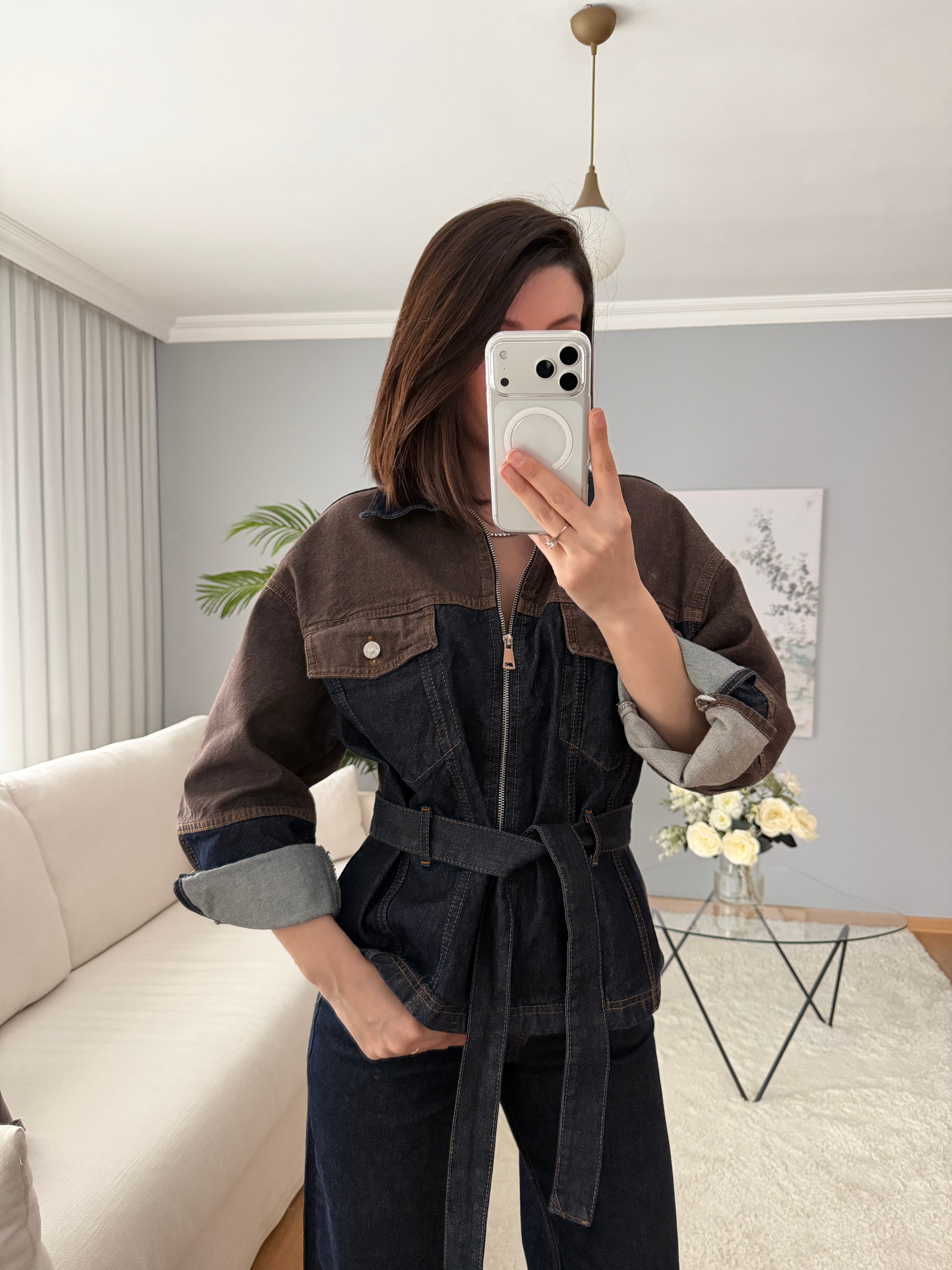 Domine Kuşaklı Denim Takım