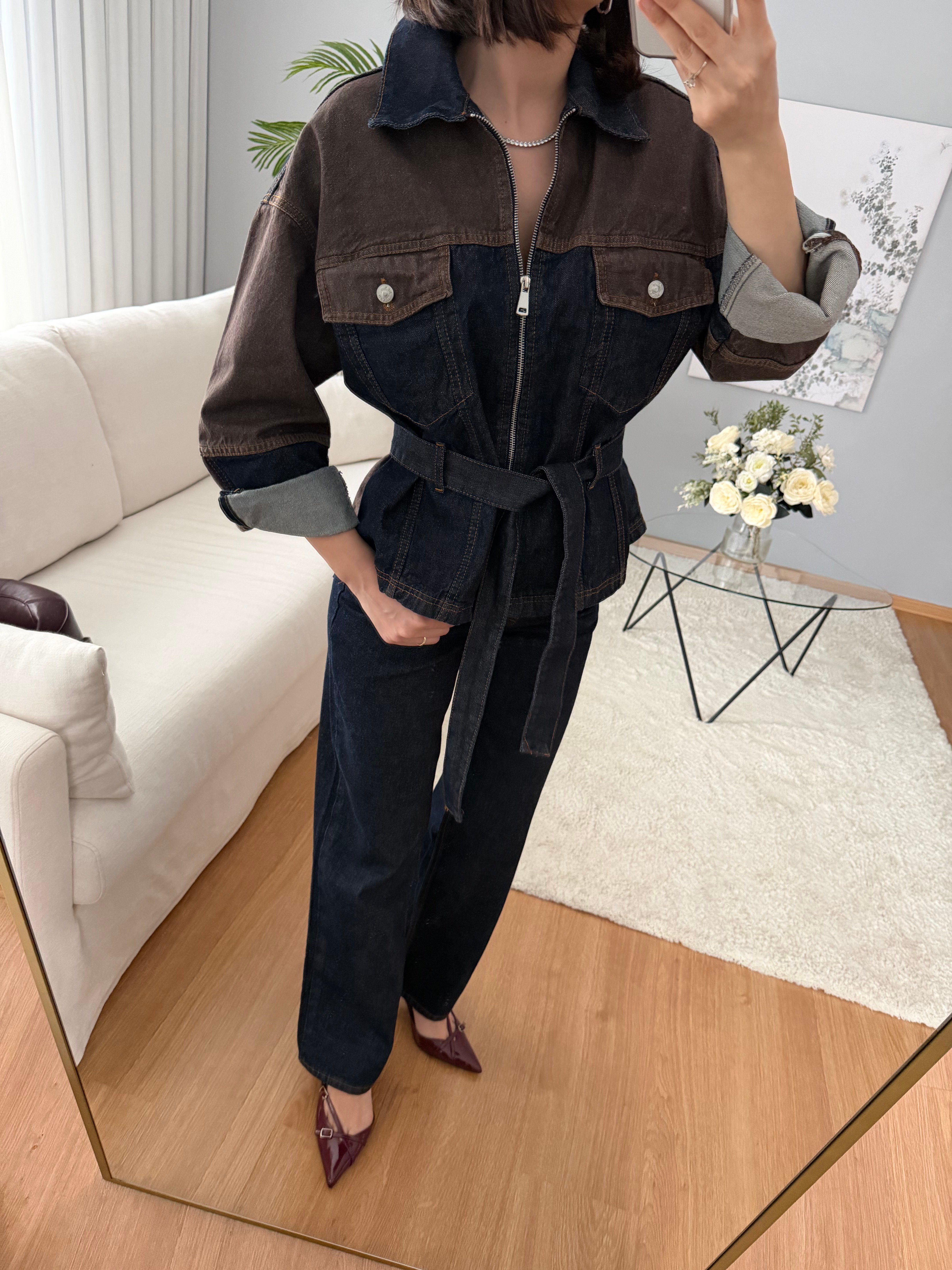 Domine Kuşaklı Denim Takım