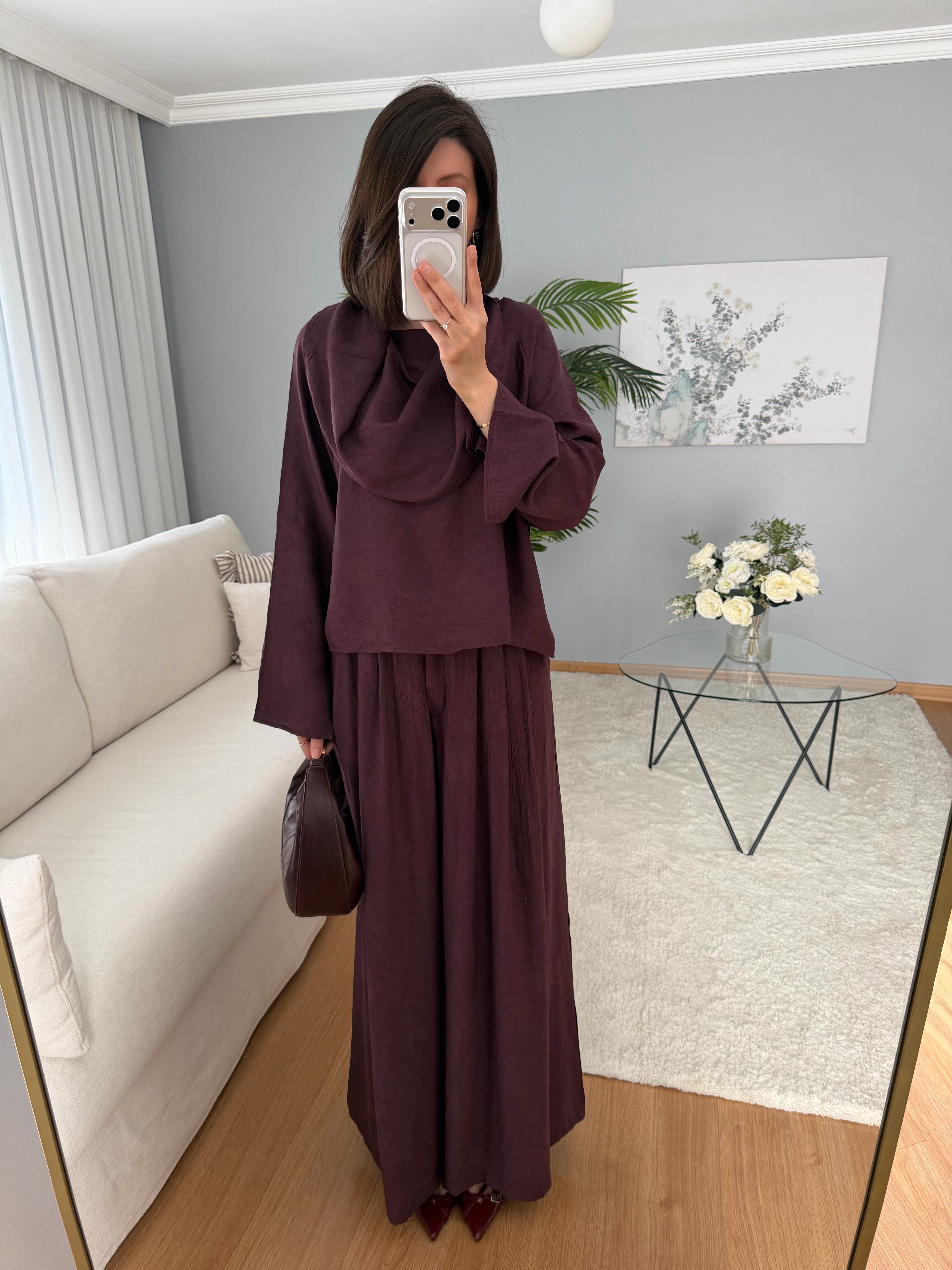 Drape Yaka Bordo Takım