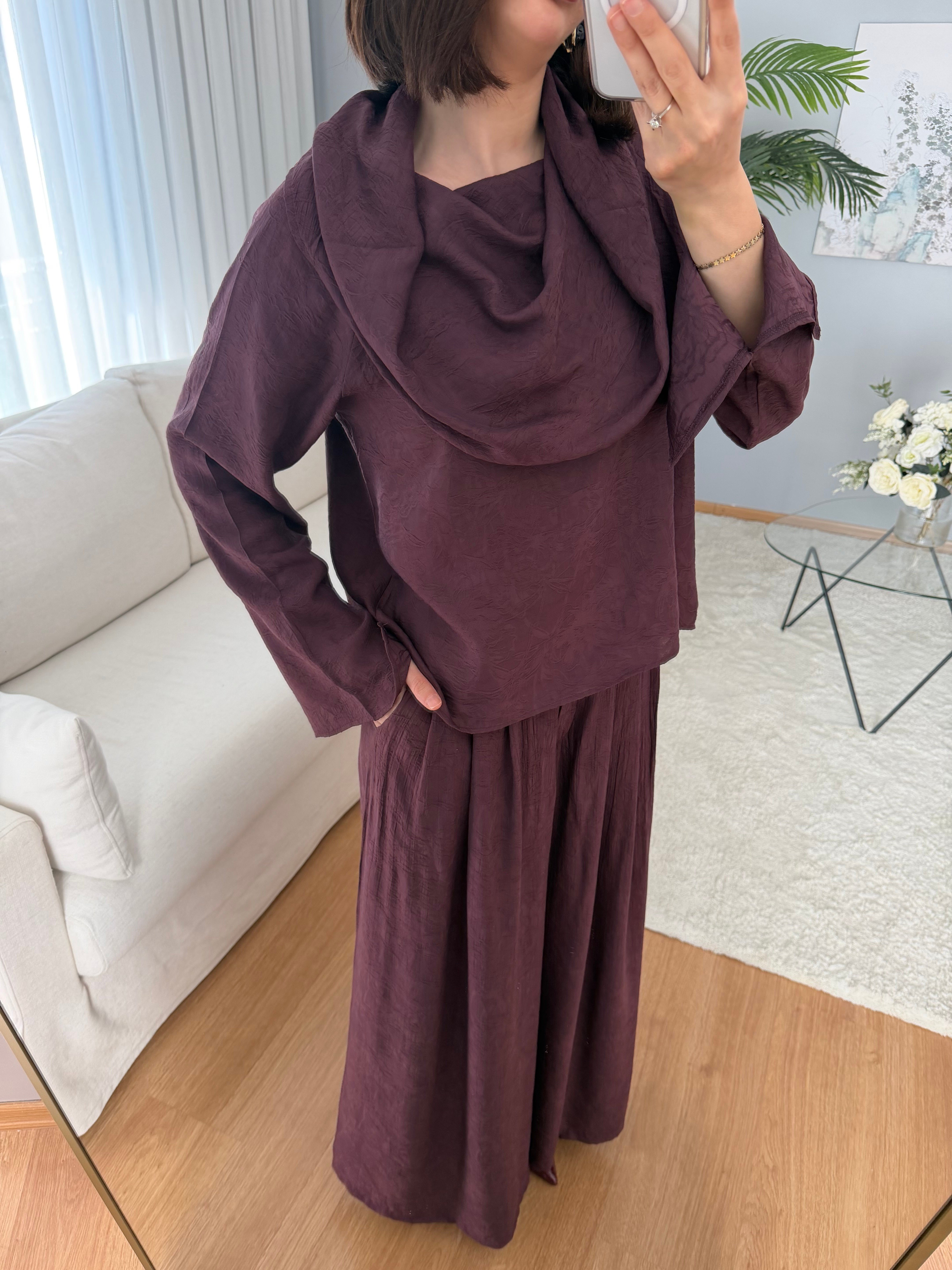 Drape Yaka Bordo Takım