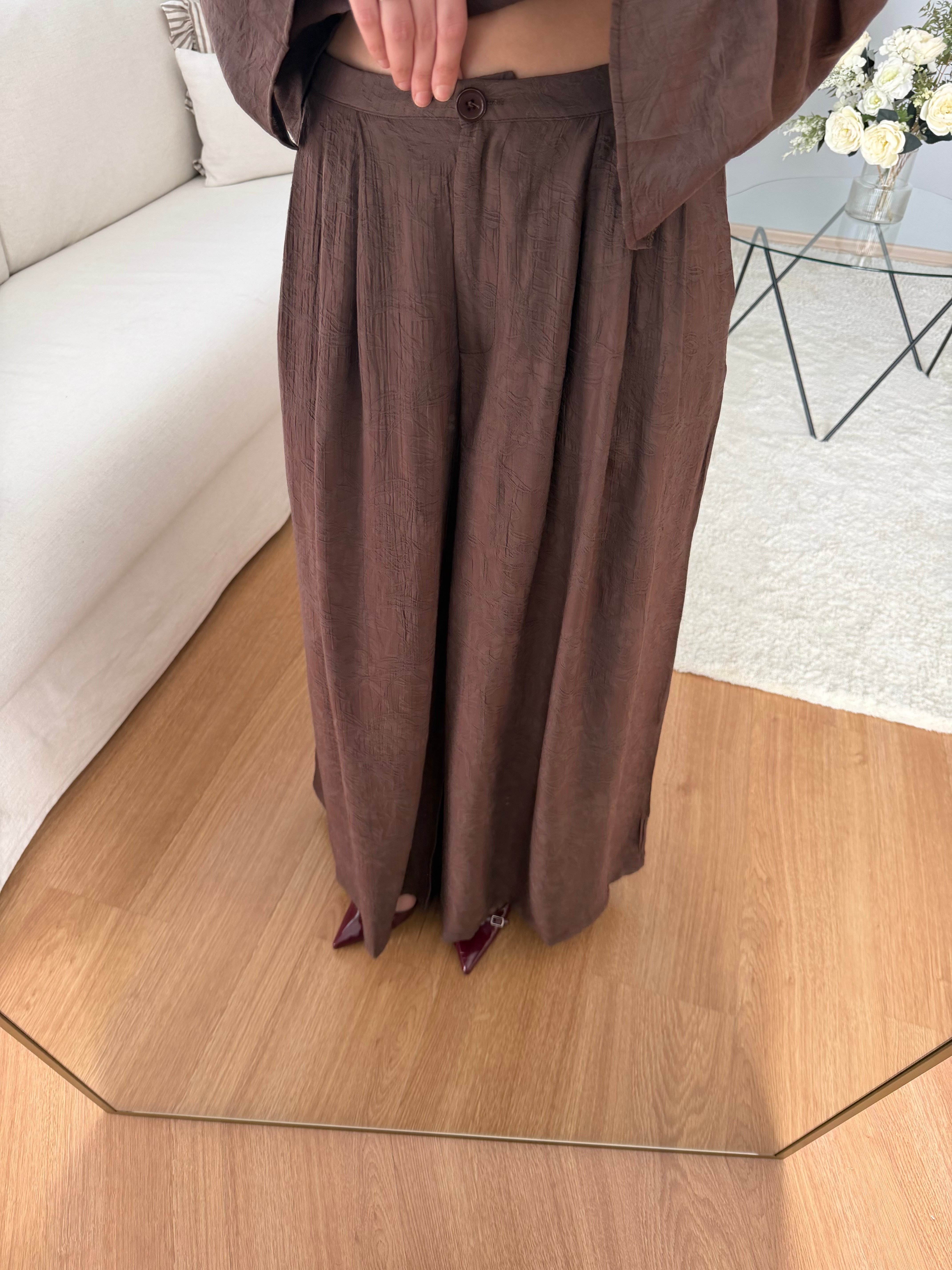 Drape Yaka Pantolonlu Kahve Takım
