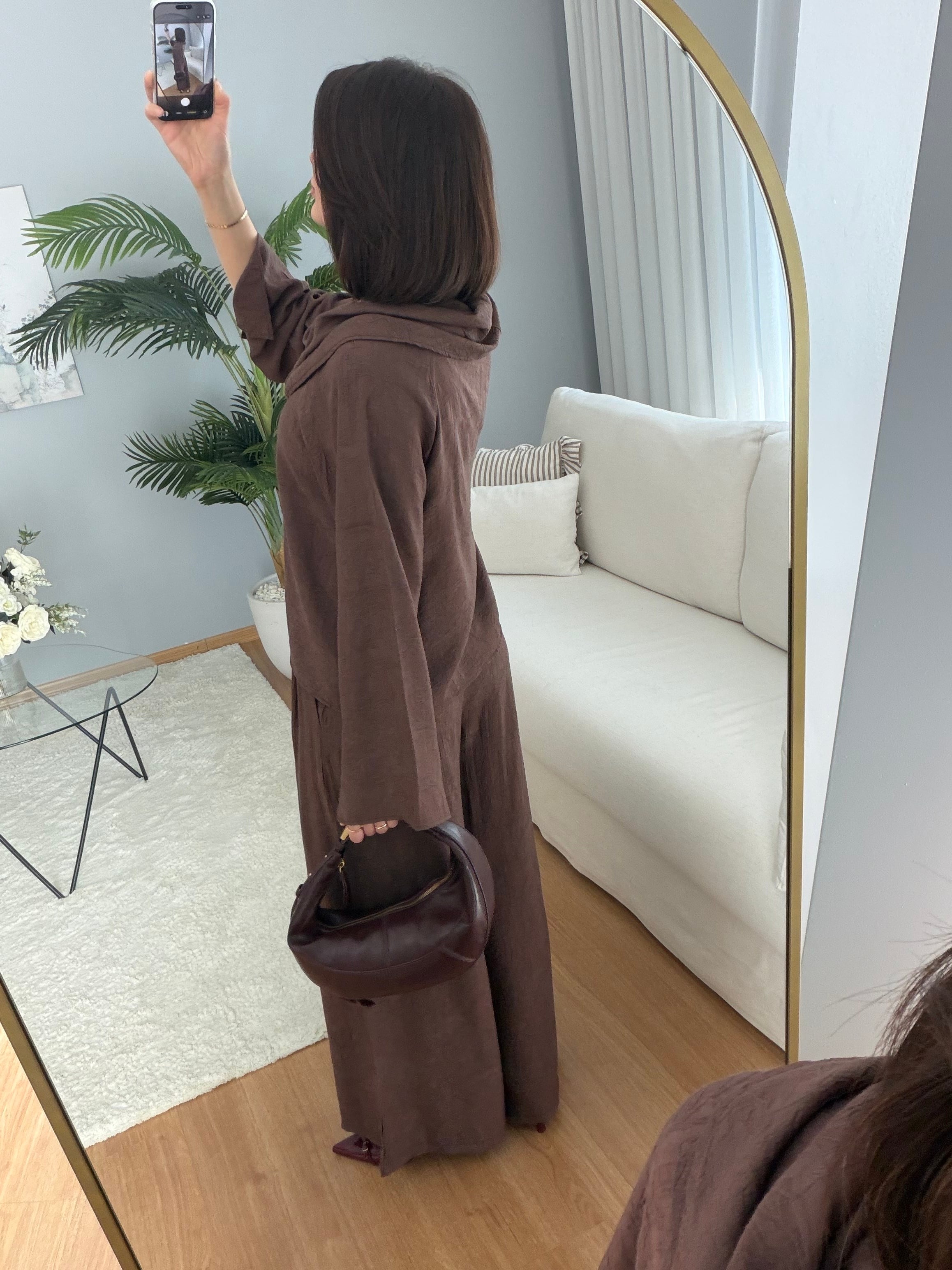Drape Yaka Pantolonlu Kahve Takım