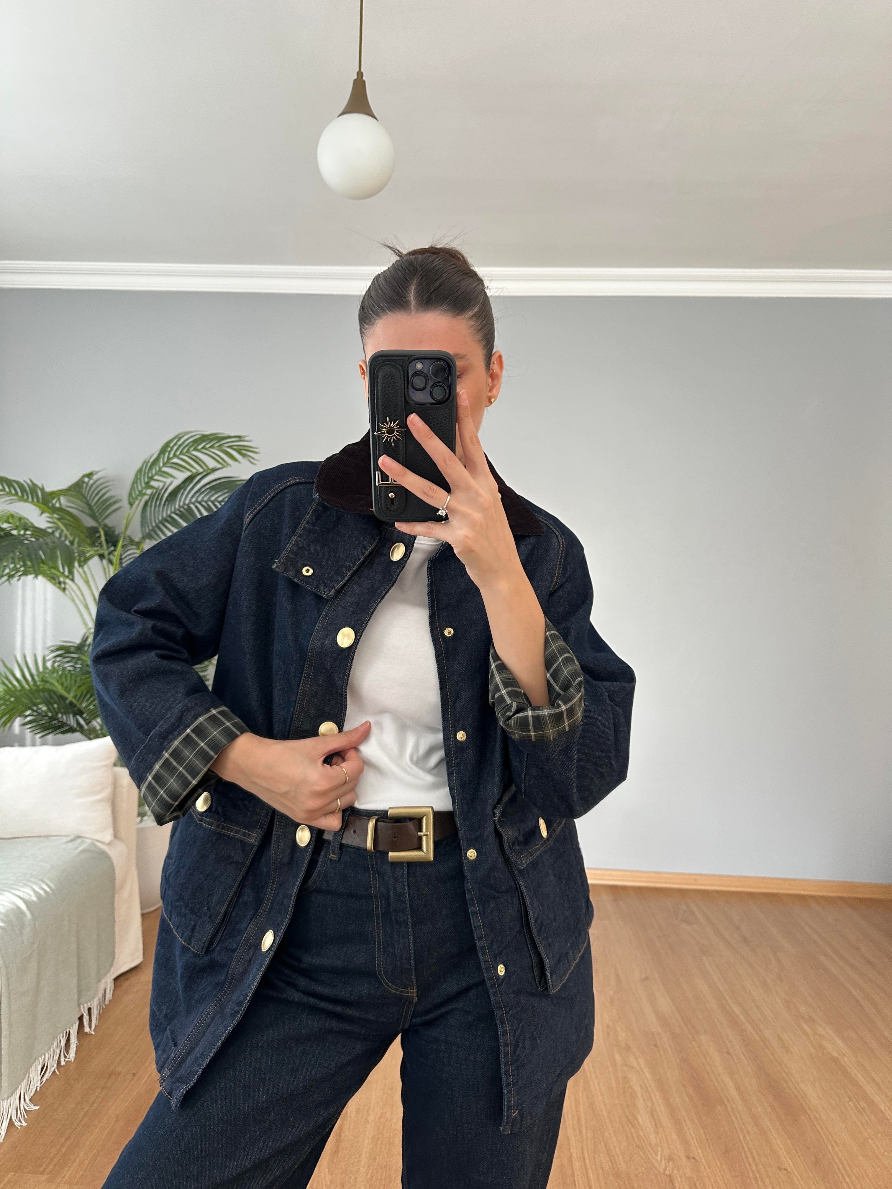 Ekose Detaylı Denim Ceket 