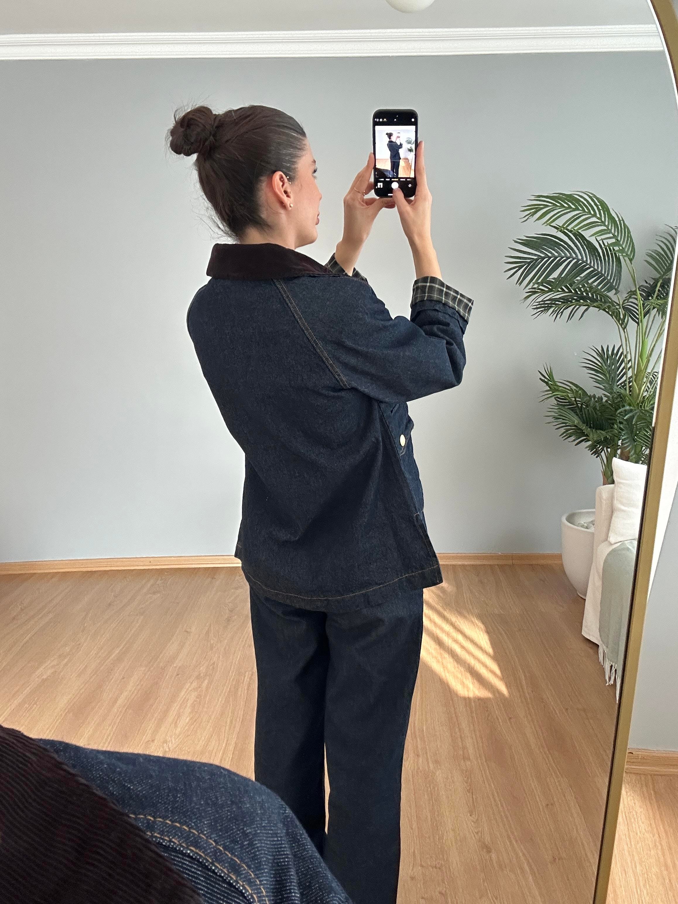 Ekose Detaylı Denim Ceket 