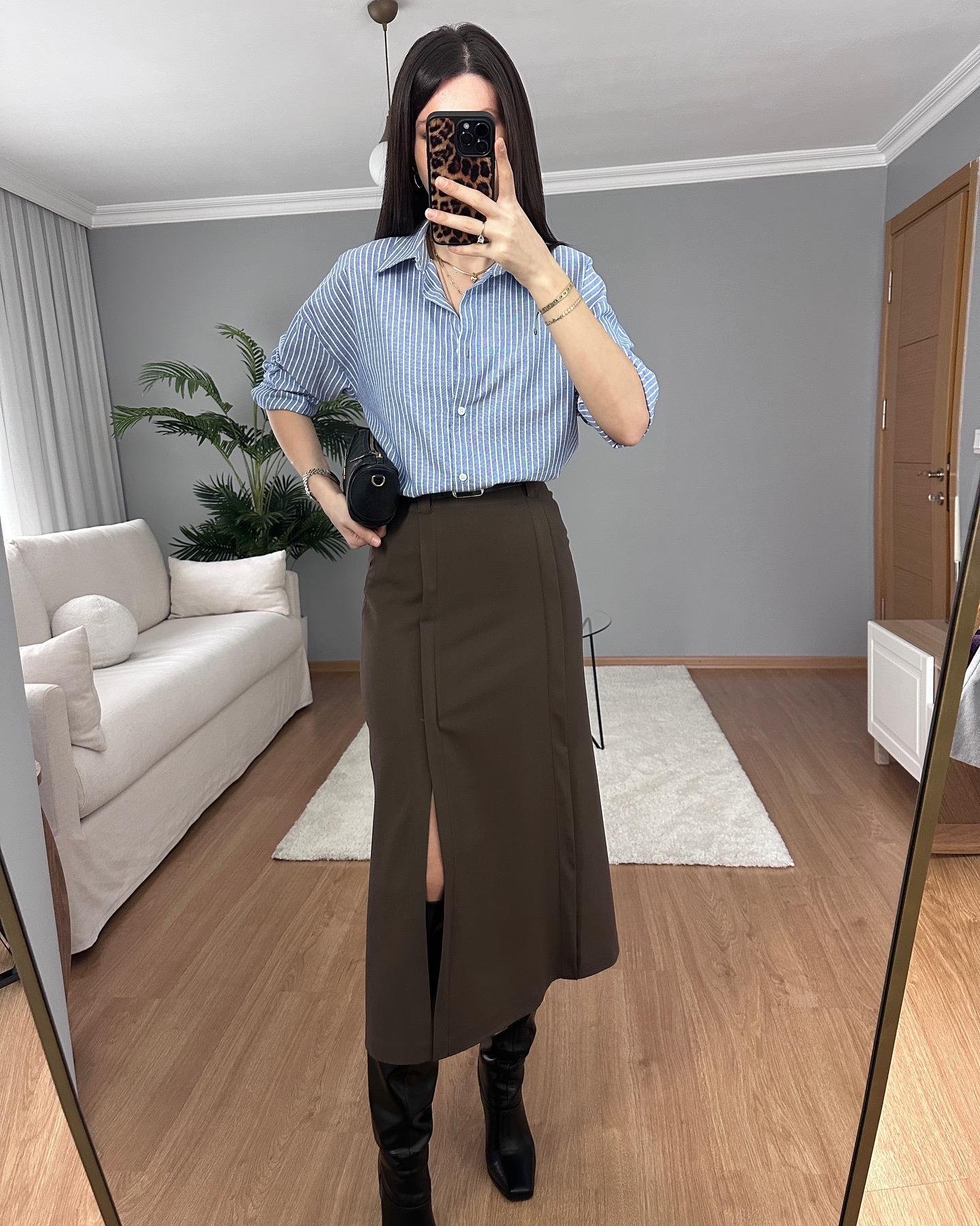 Elle Kahve Rengi Etek 