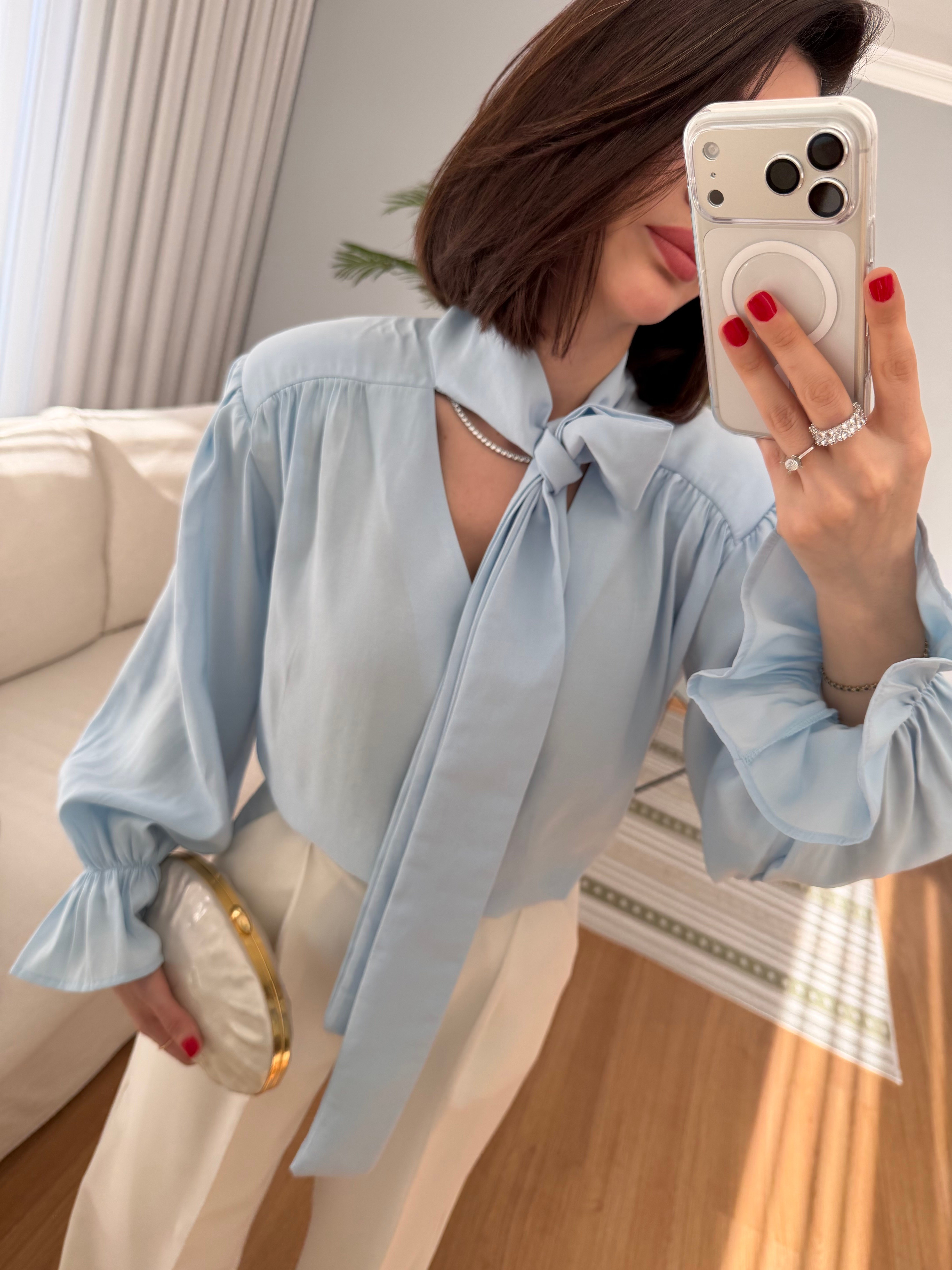 Filoria Vatkalı Fularlı Mavi Bluz