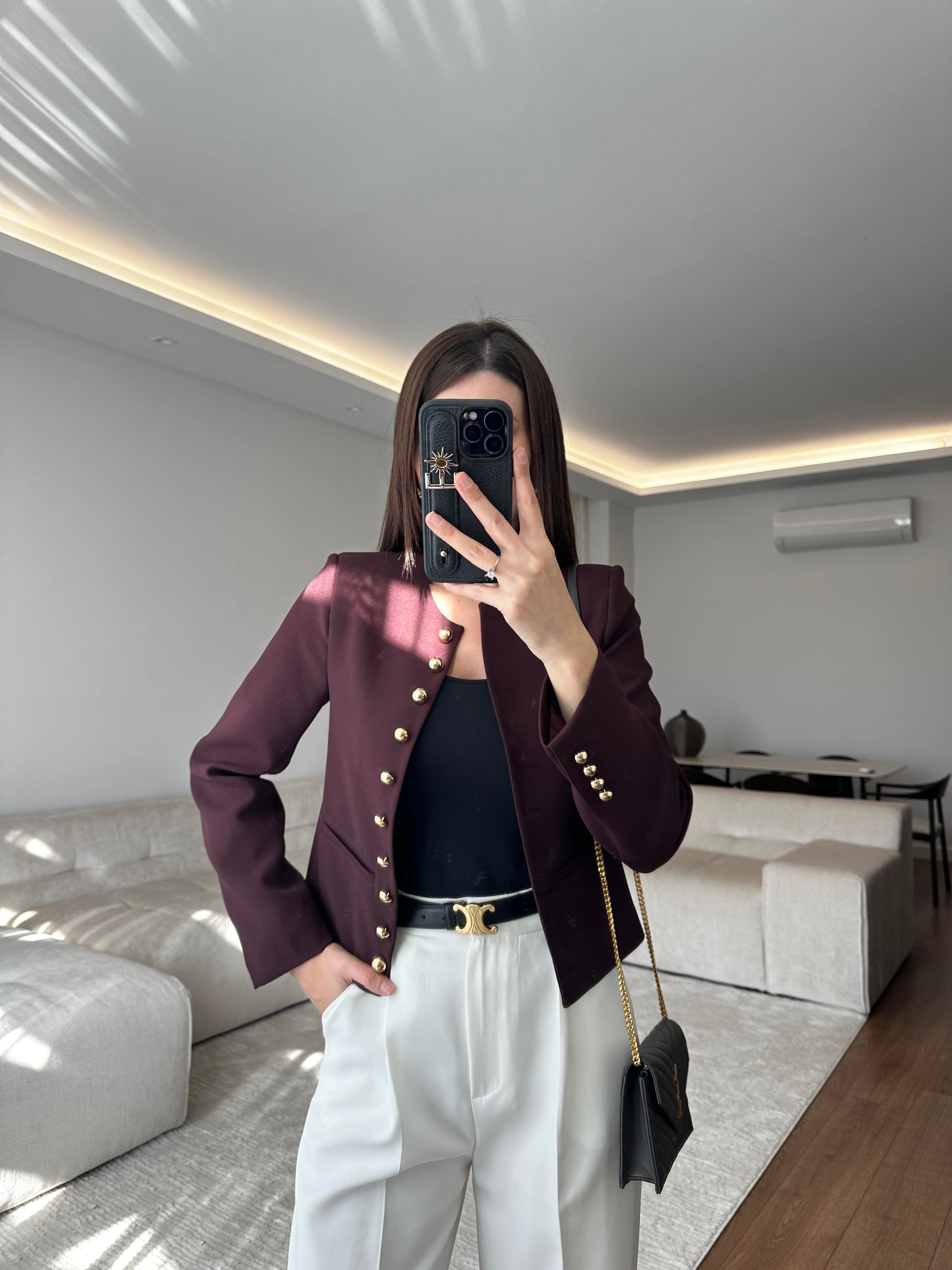 Fit Kesim Kısa Bordo Ceket