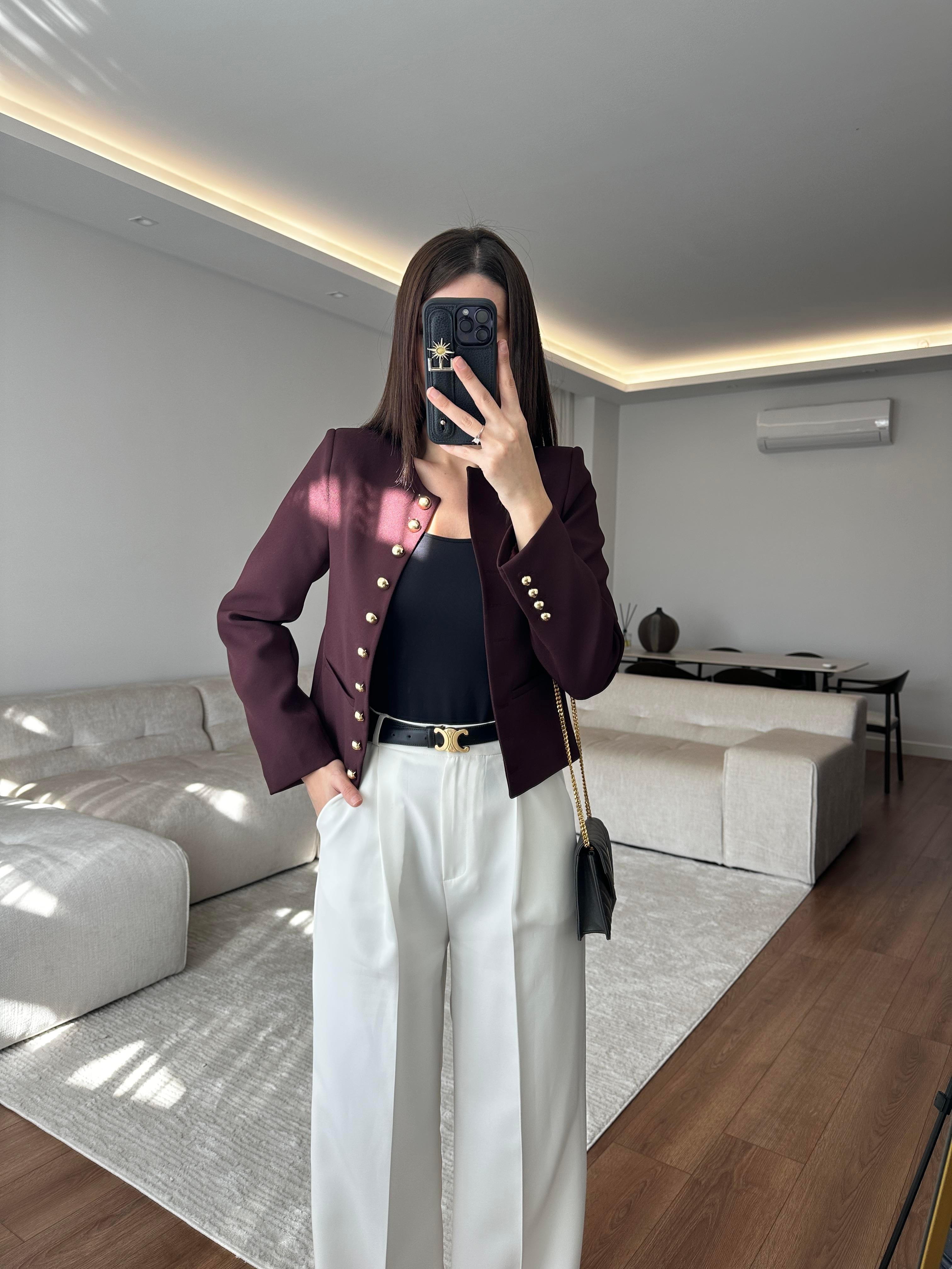 Fit Kesim Kısa Bordo Ceket