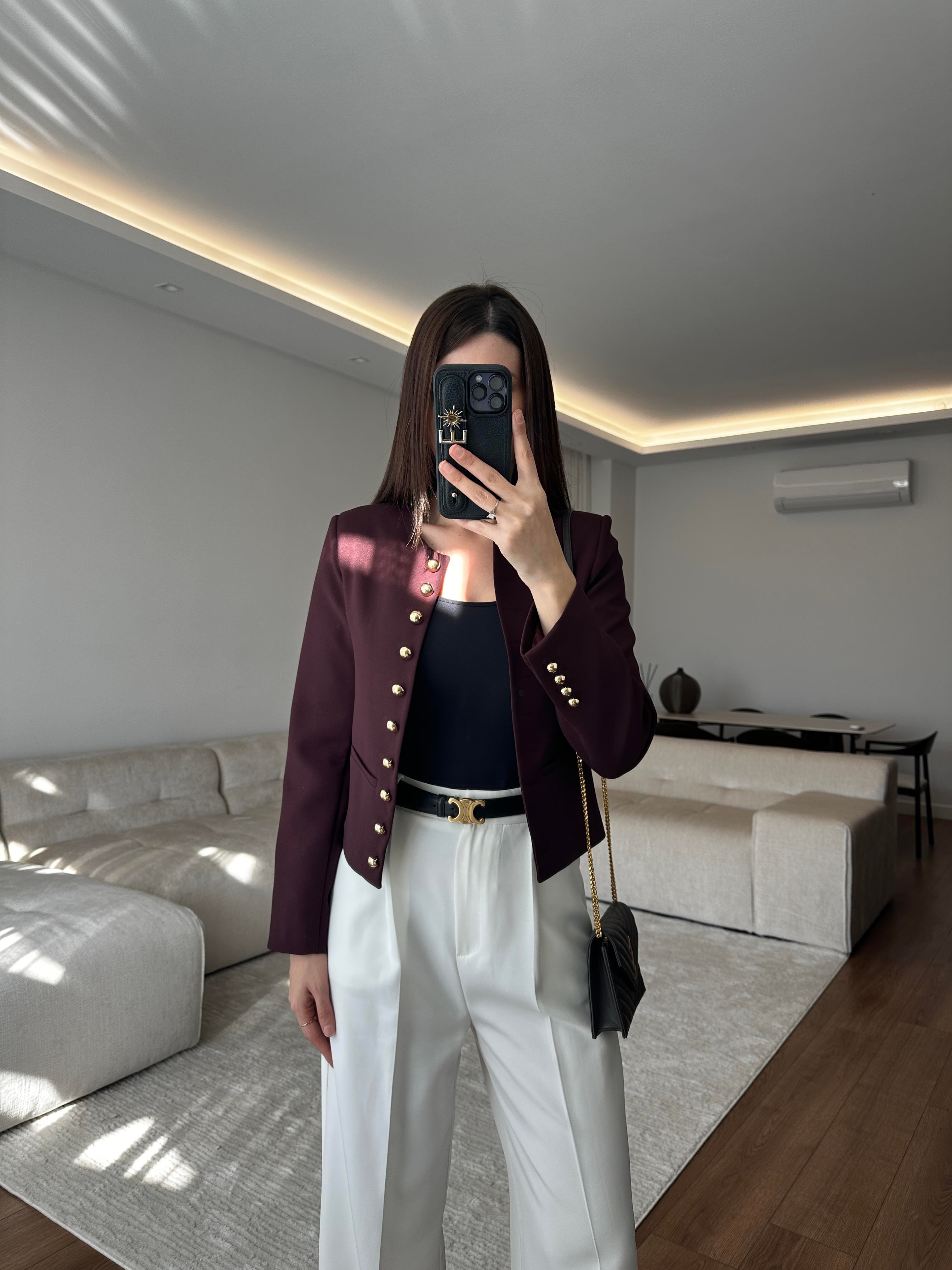 Fit Kesim Kısa Bordo Ceket
