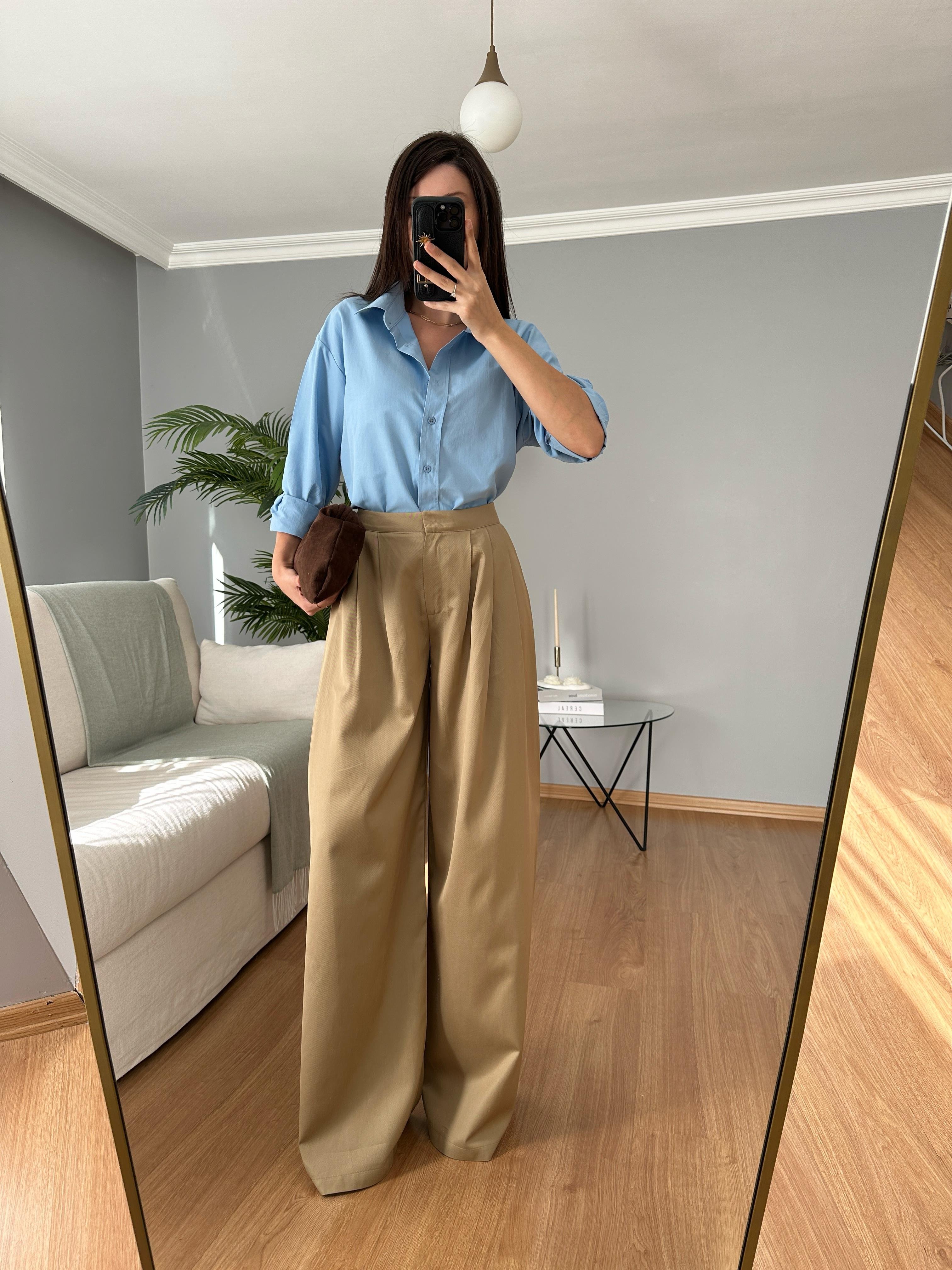 Geniş Paça Yağ Yeşili Pantolon