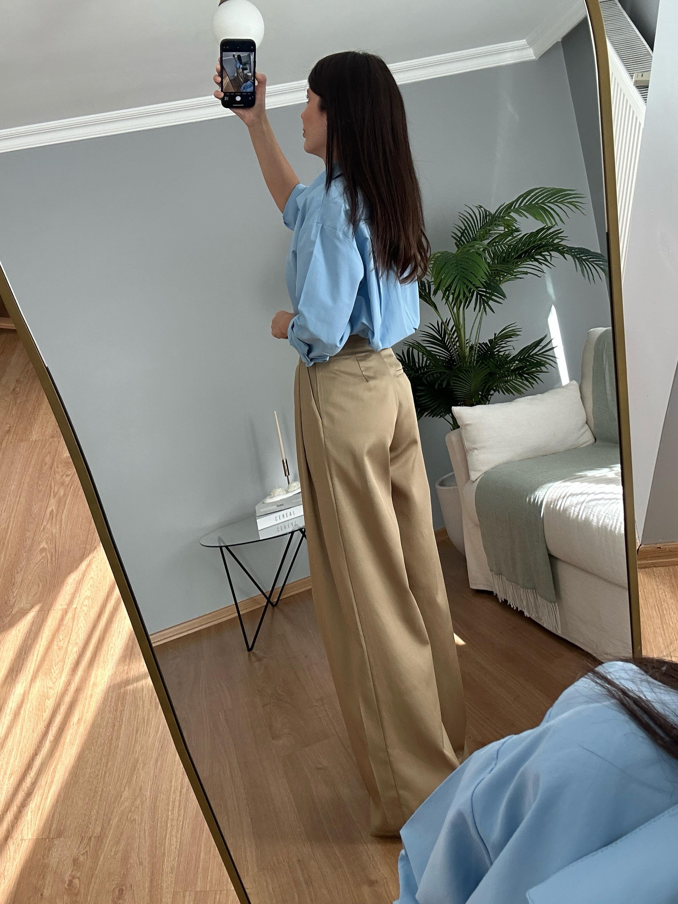 Geniş Paça Yağ Yeşili Pantolon
