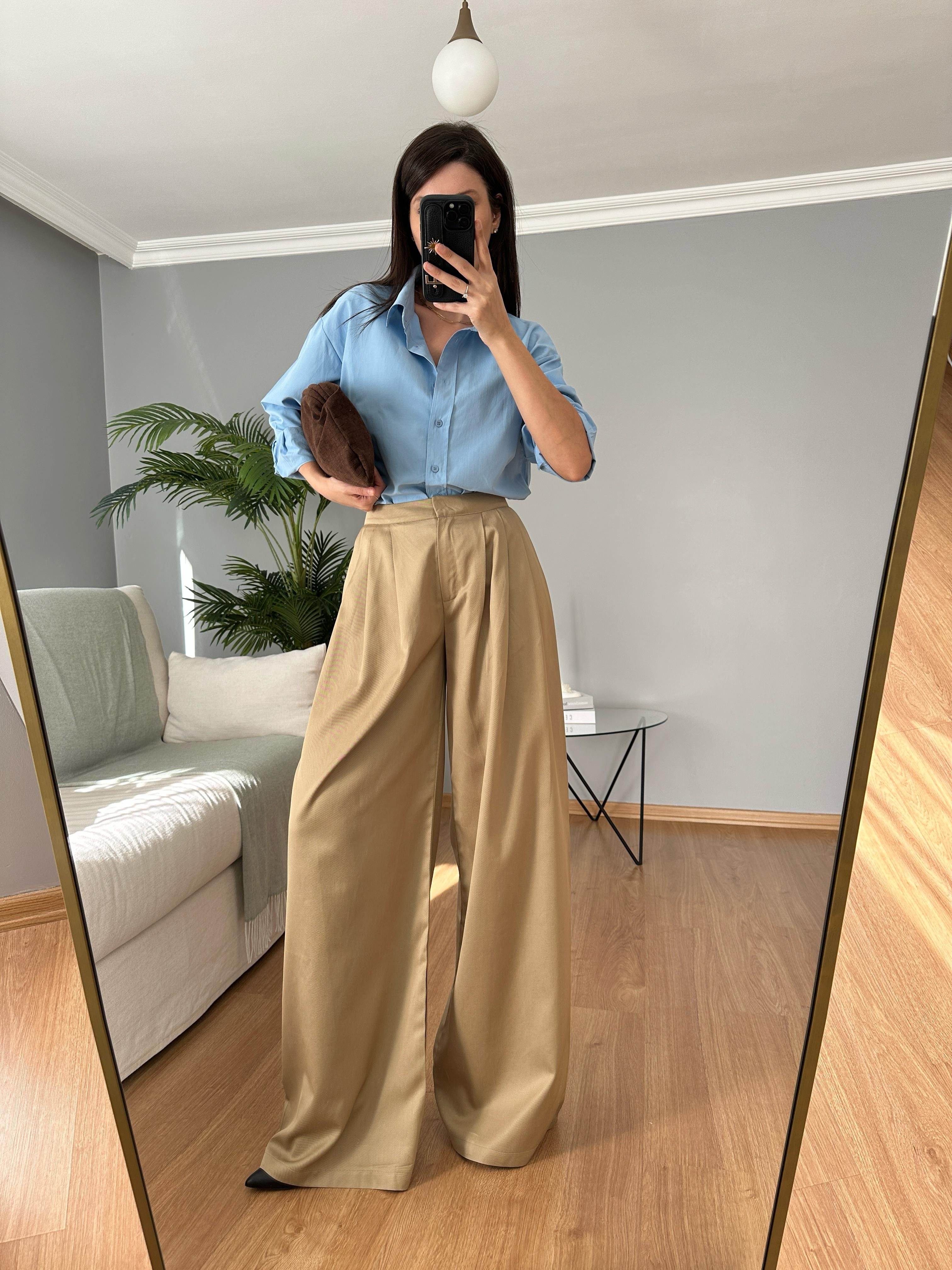 Geniş Paça Yağ Yeşili Pantolon