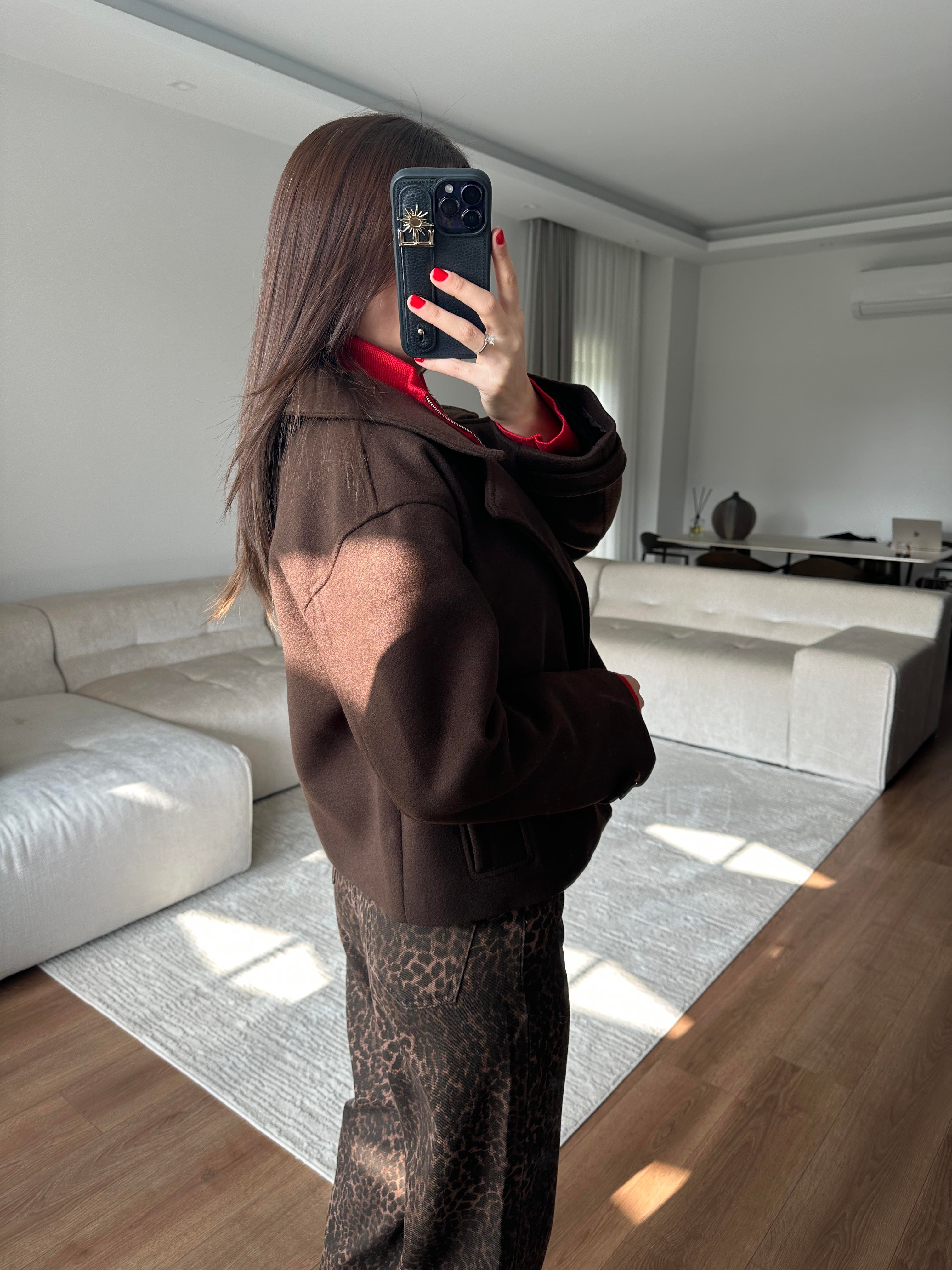 Geniş Yaka Kahve Ceket