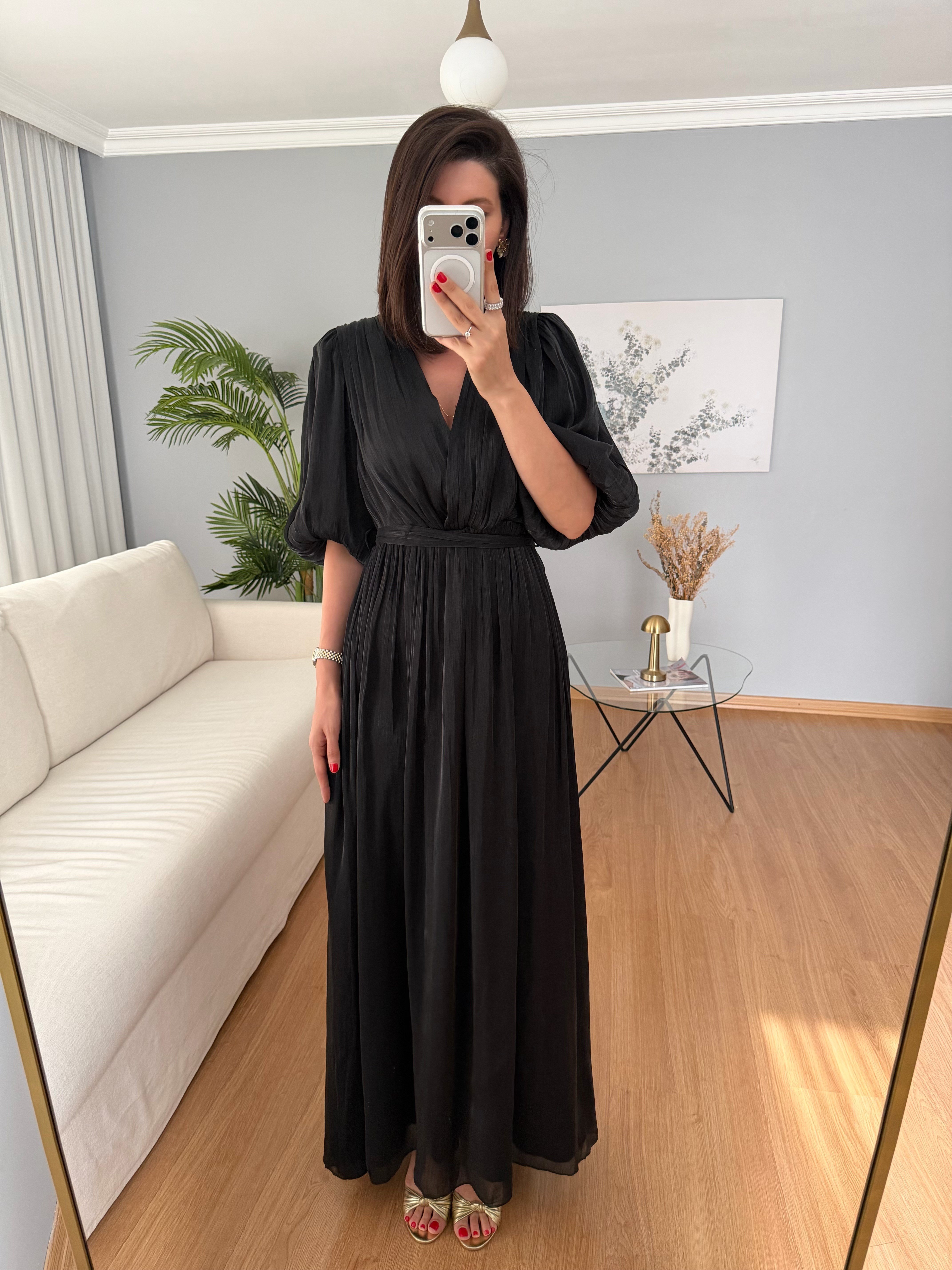 Gia İthal Kumaş Siyah Renk Maxi Elbise 