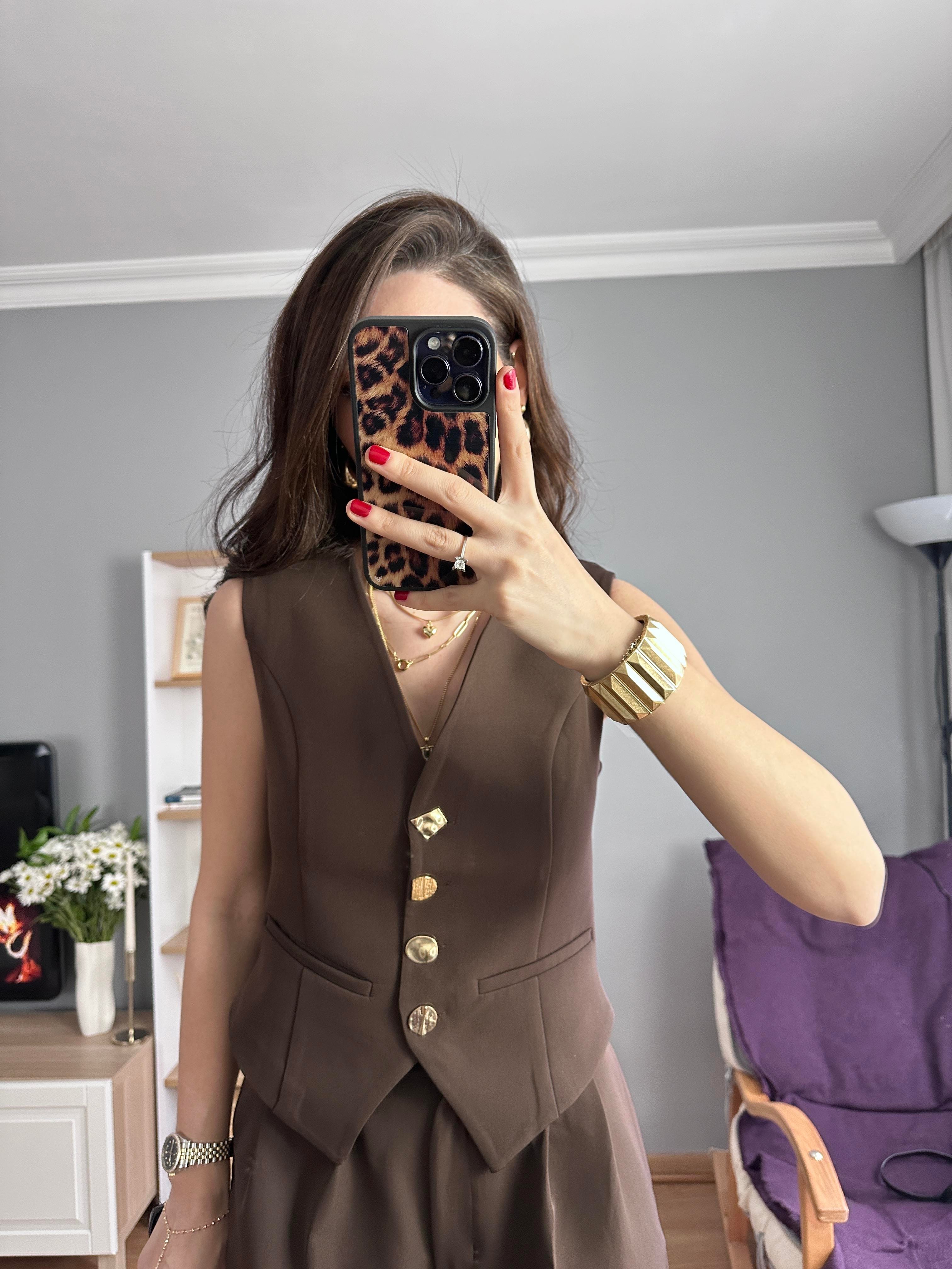 Gold Düğmeli Kahve Takım