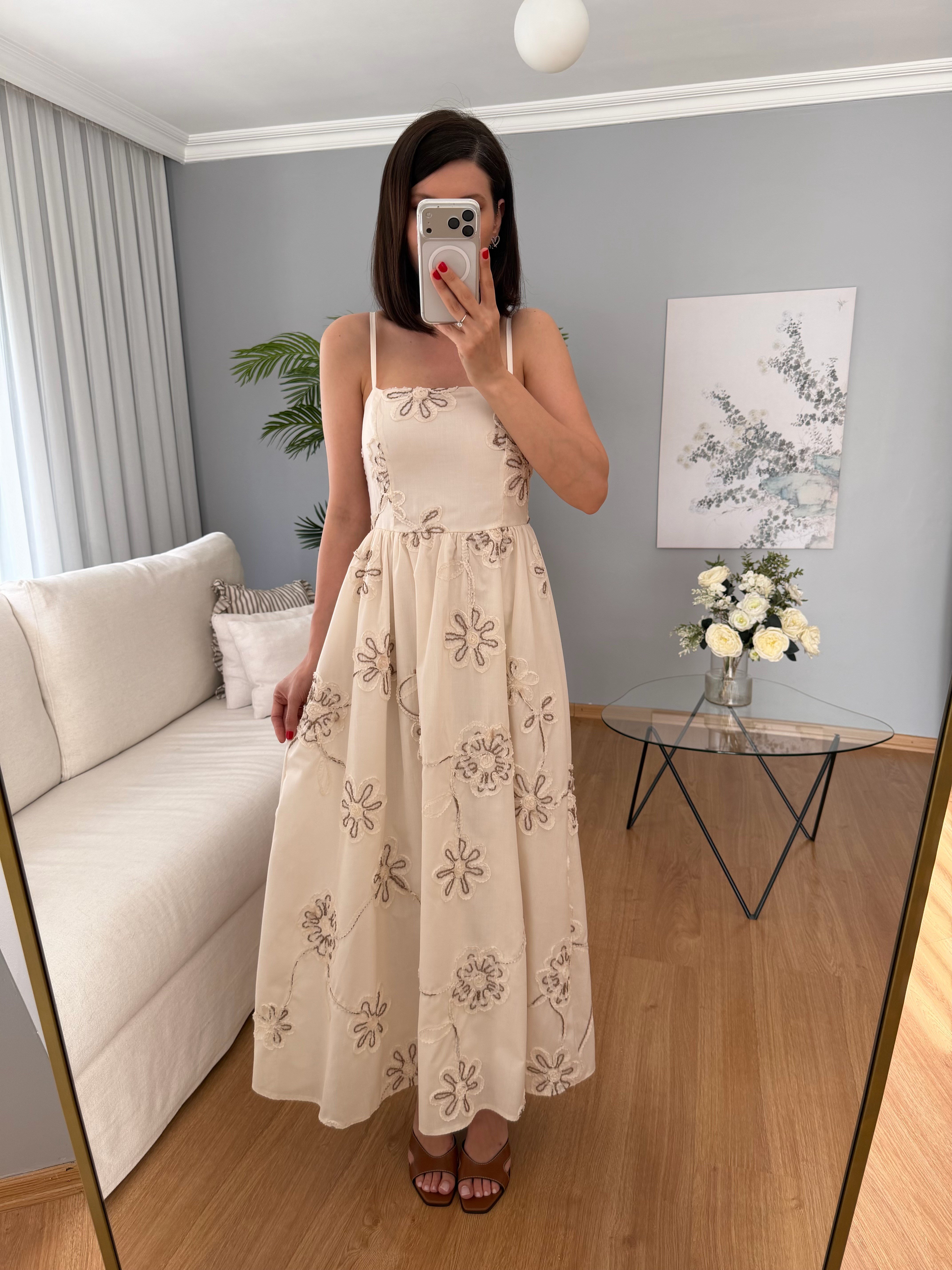 Grazia Nakışlı Ekru Renk Elbise 