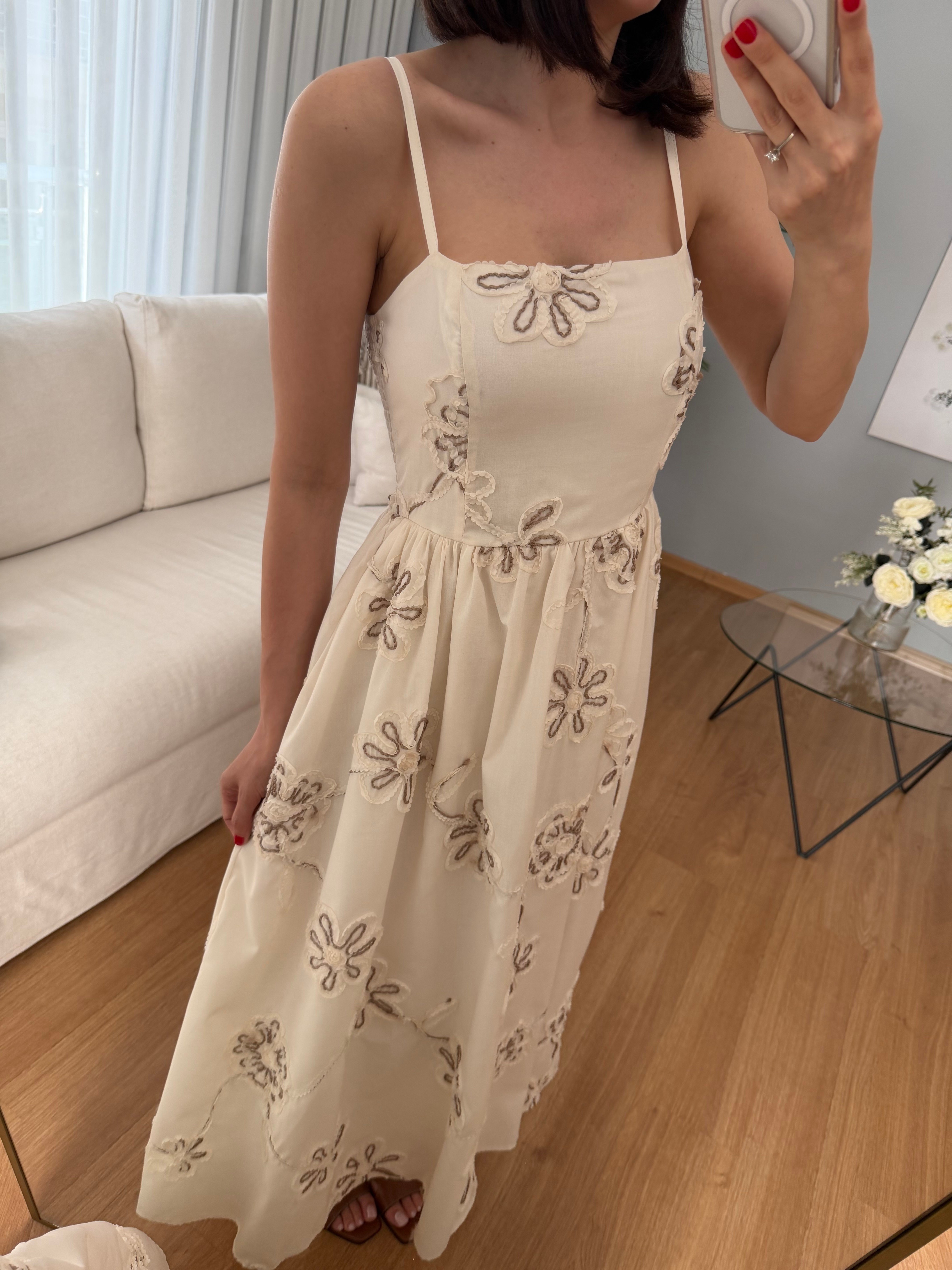 Grazia Nakışlı Ekru Renk Elbise 