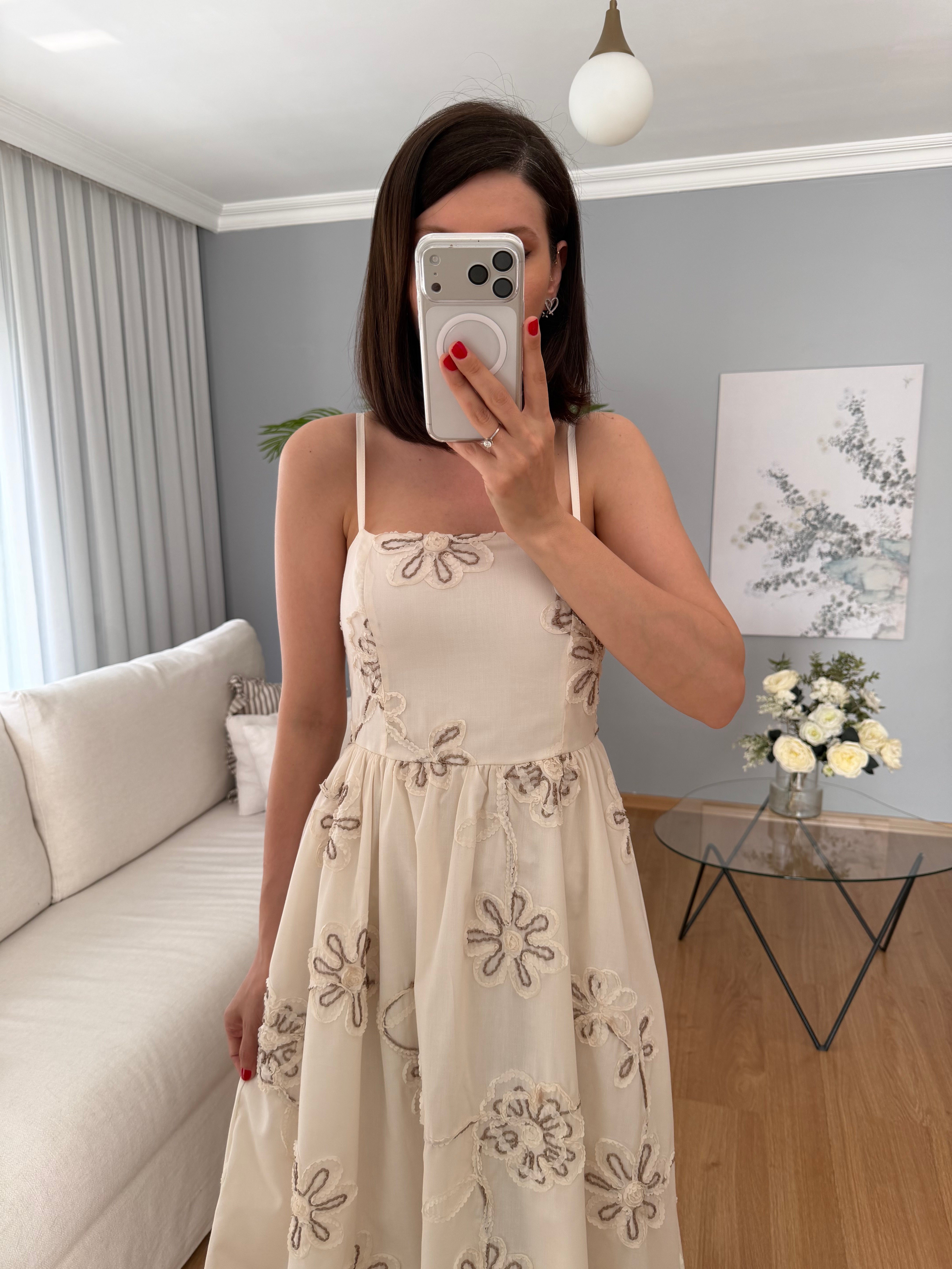 Grazia Nakışlı Ekru Renk Elbise 