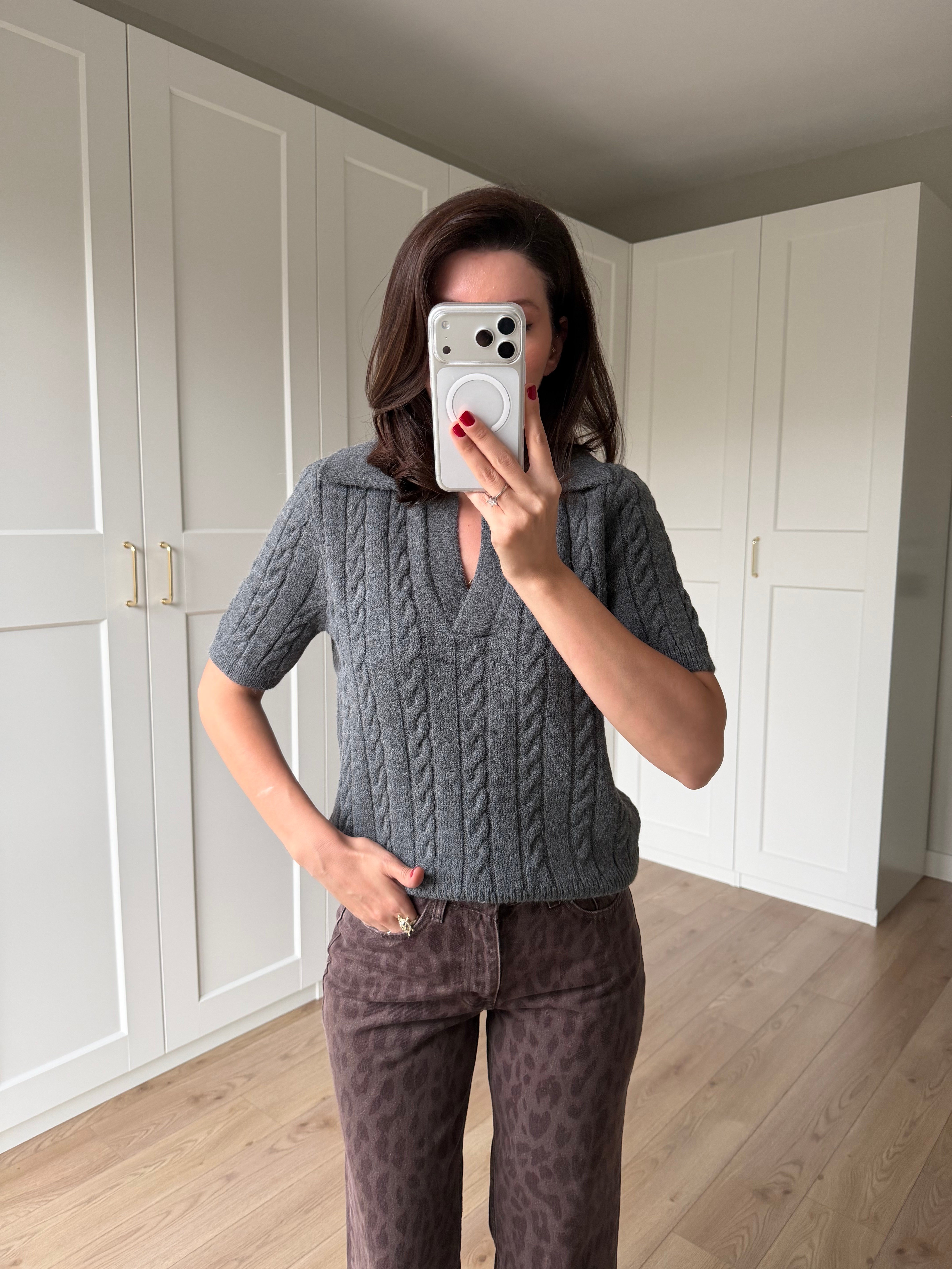 Gri Örgü Model Polo Yaka Triko