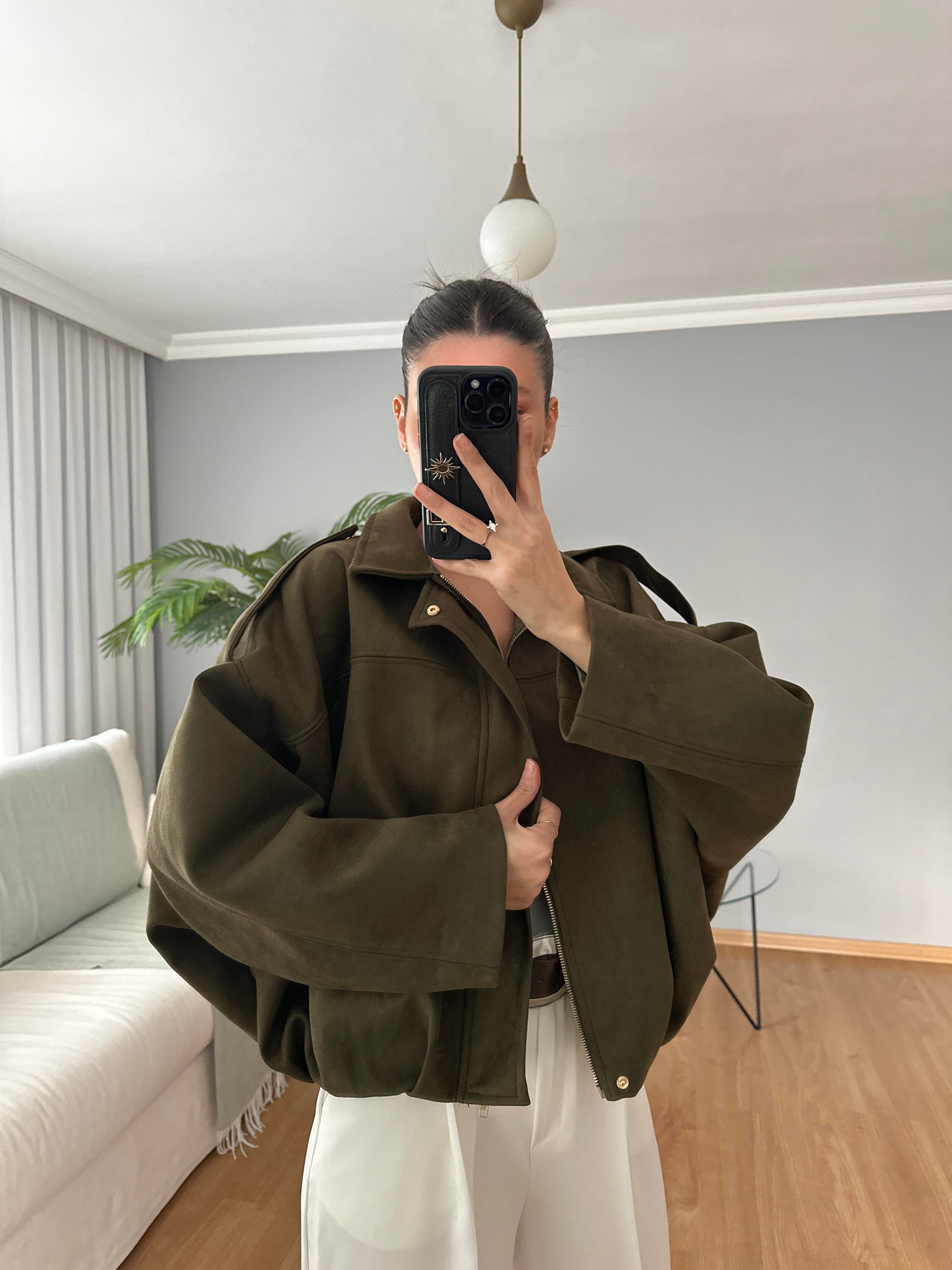 Haki Bomber Süet Ceket  