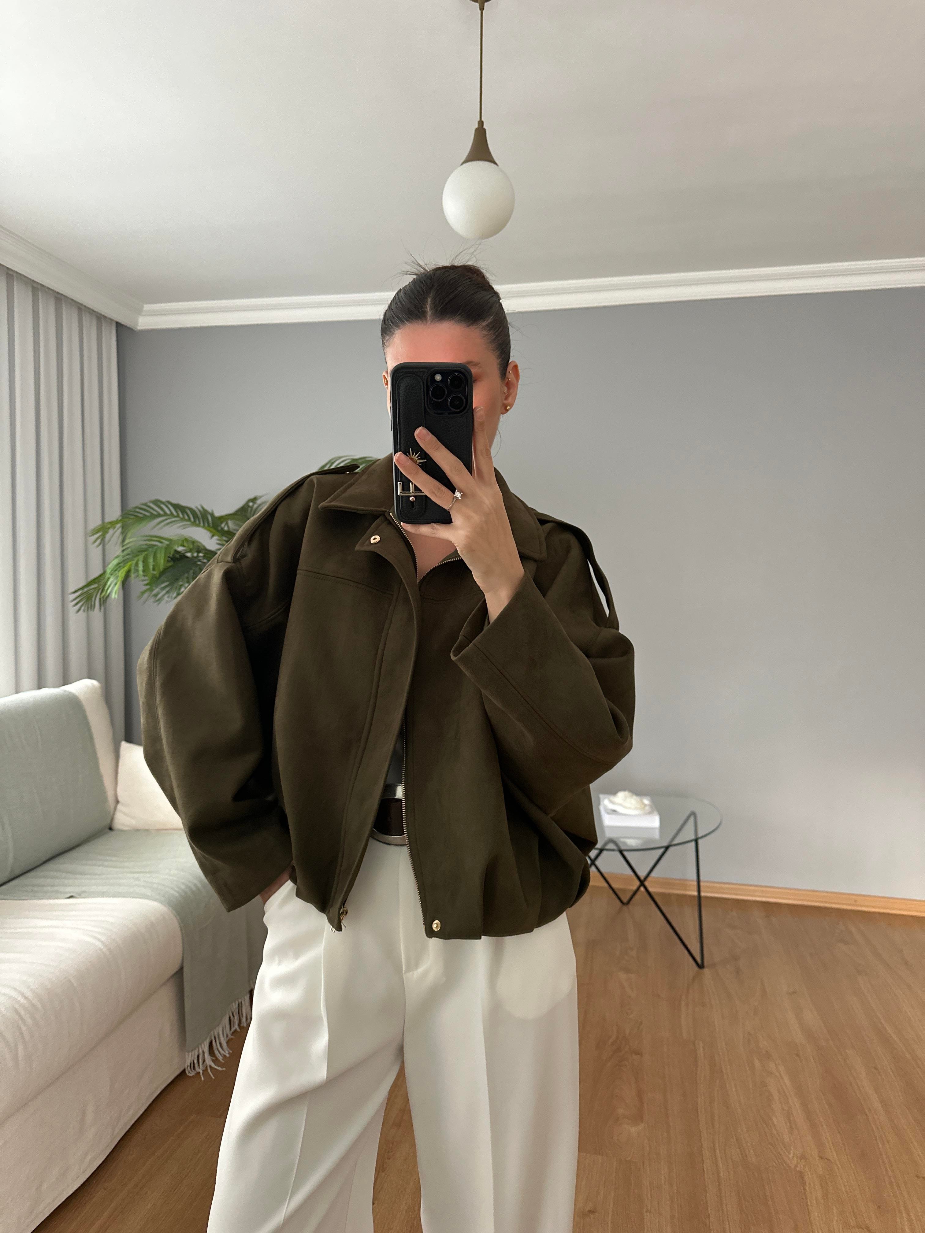 Haki Bomber Süet Ceket  
