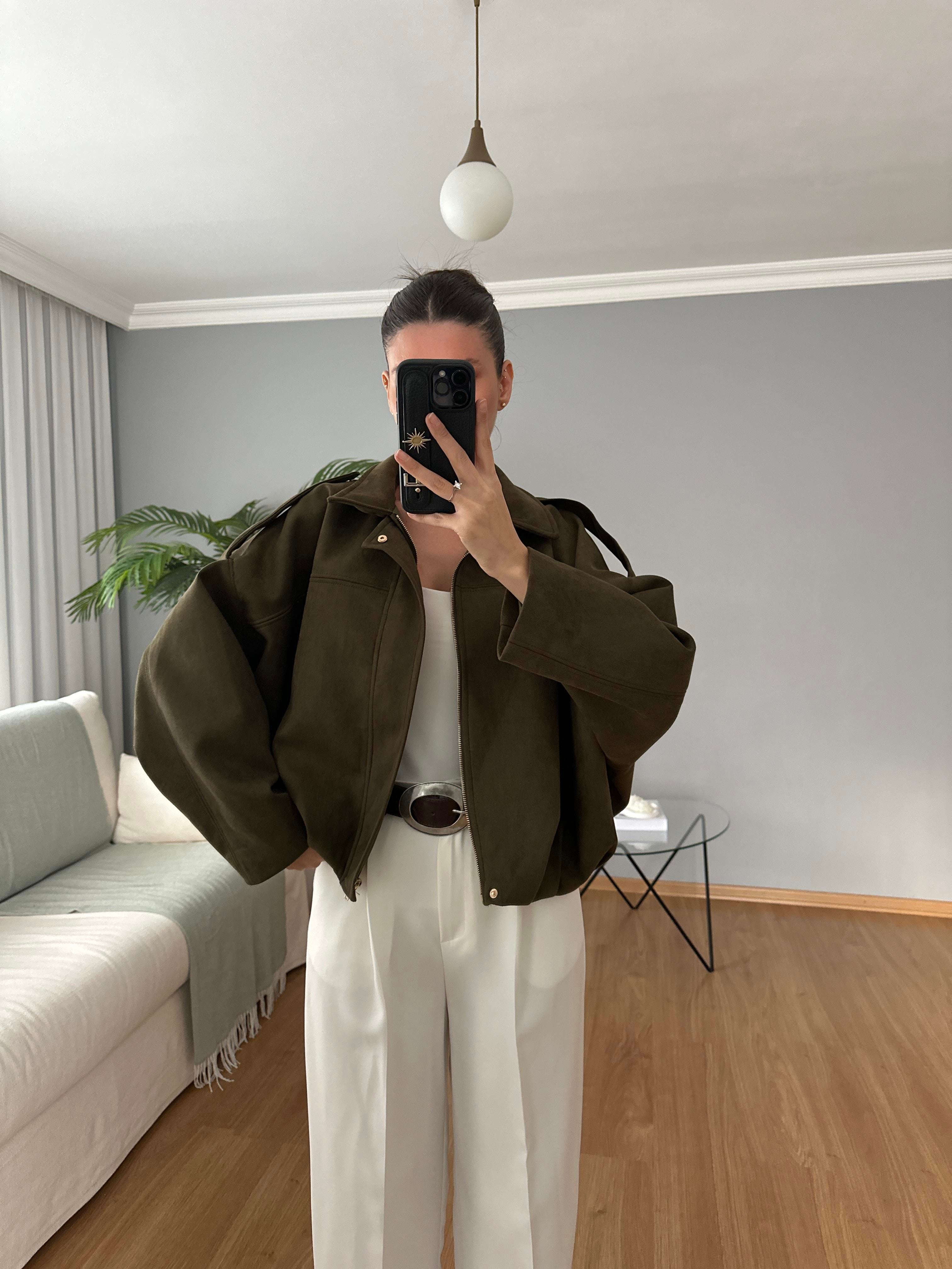 Haki Bomber Süet Ceket  