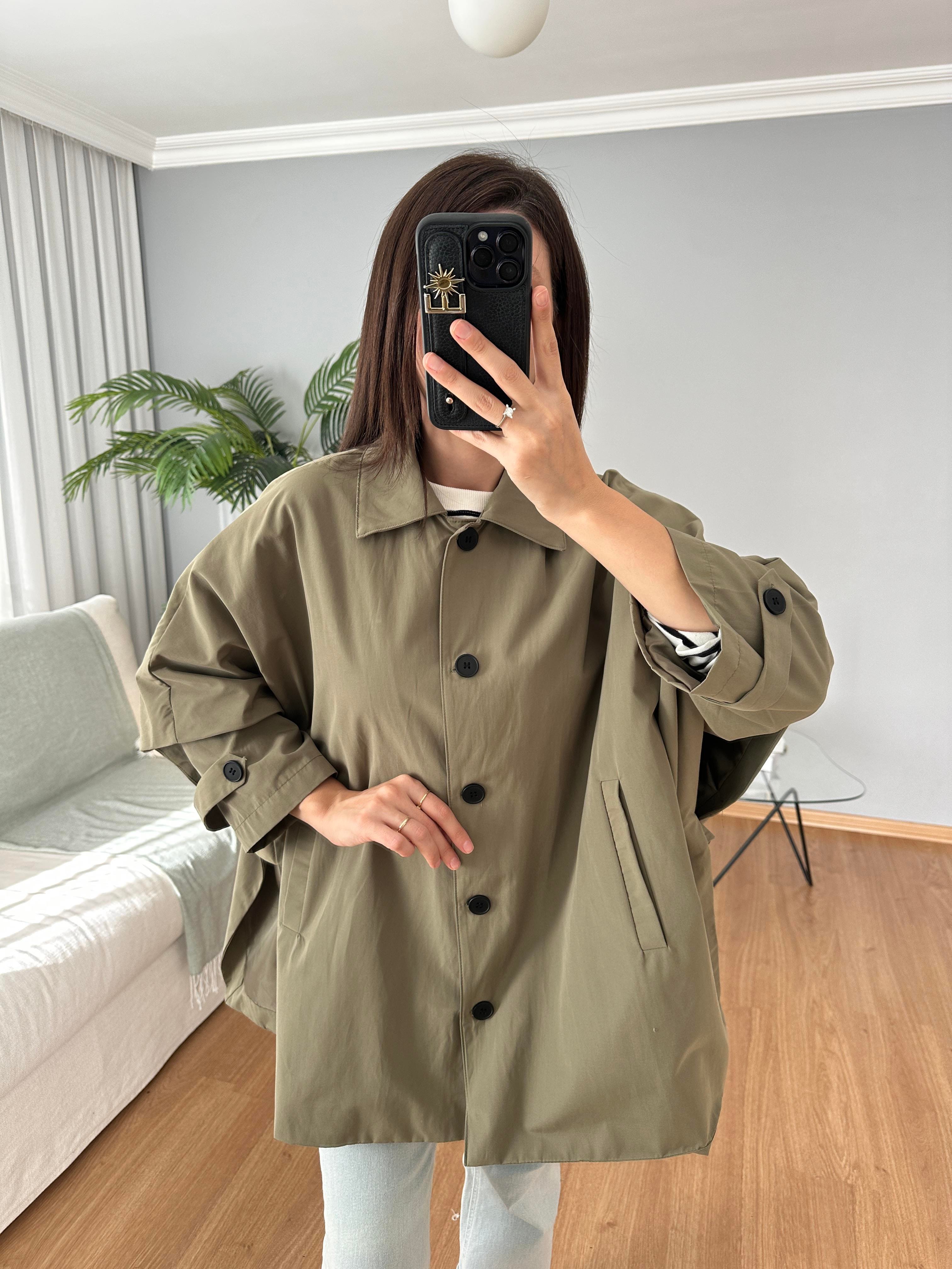 Haki Renk Panço Model Trençkot 