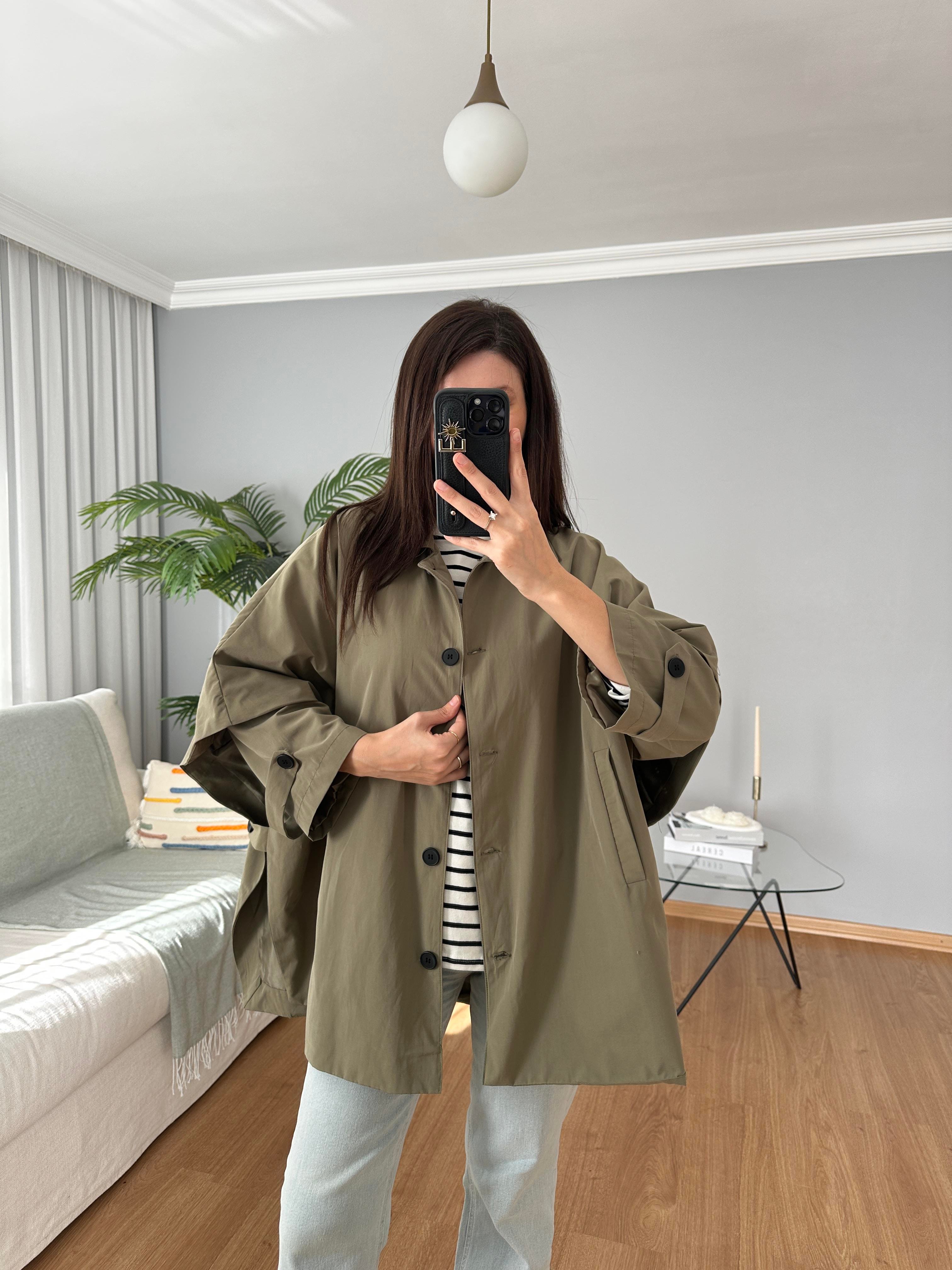 Haki Renk Panço Model Trençkot 