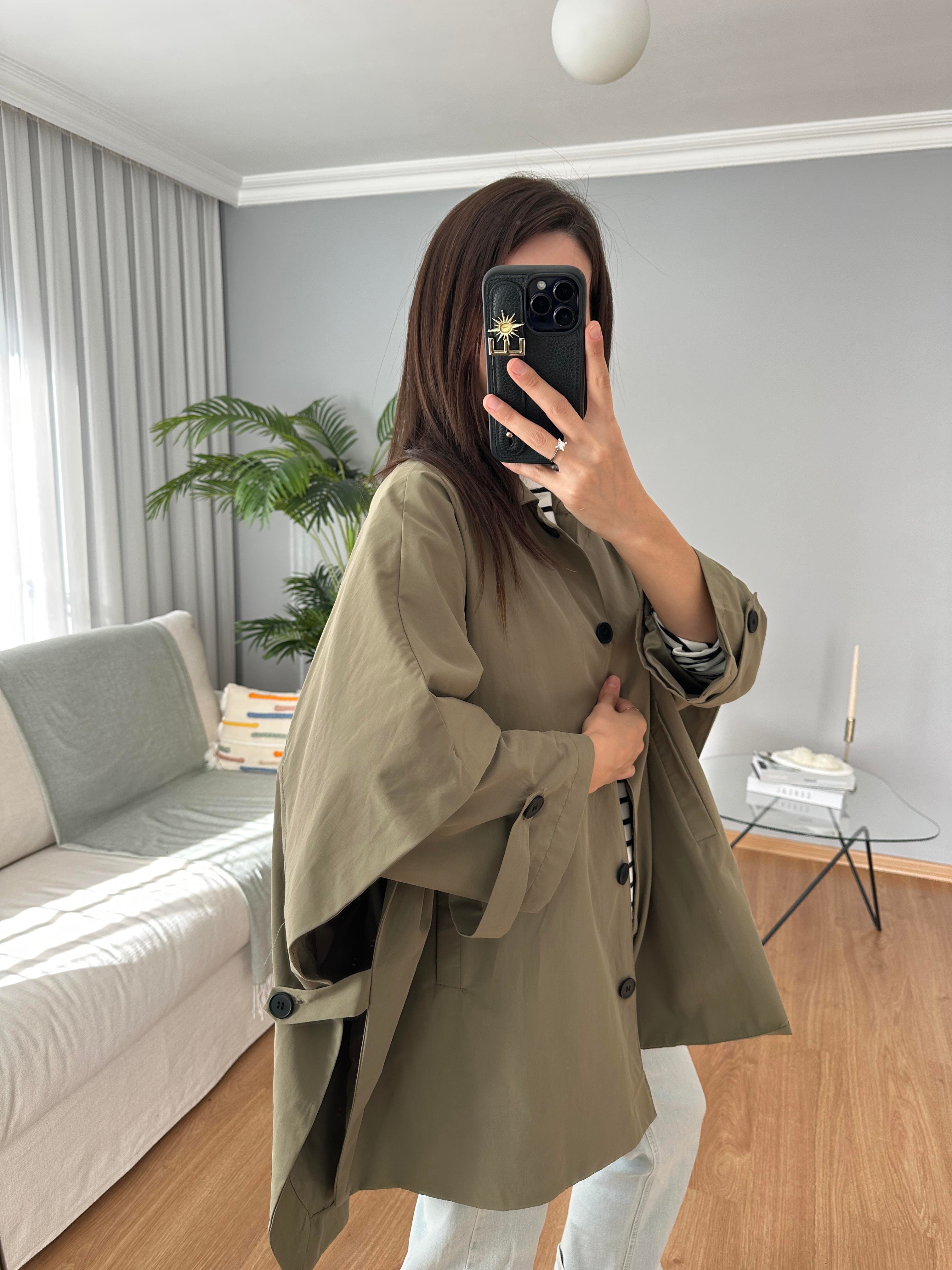 Haki Renk Panço Model Trençkot 